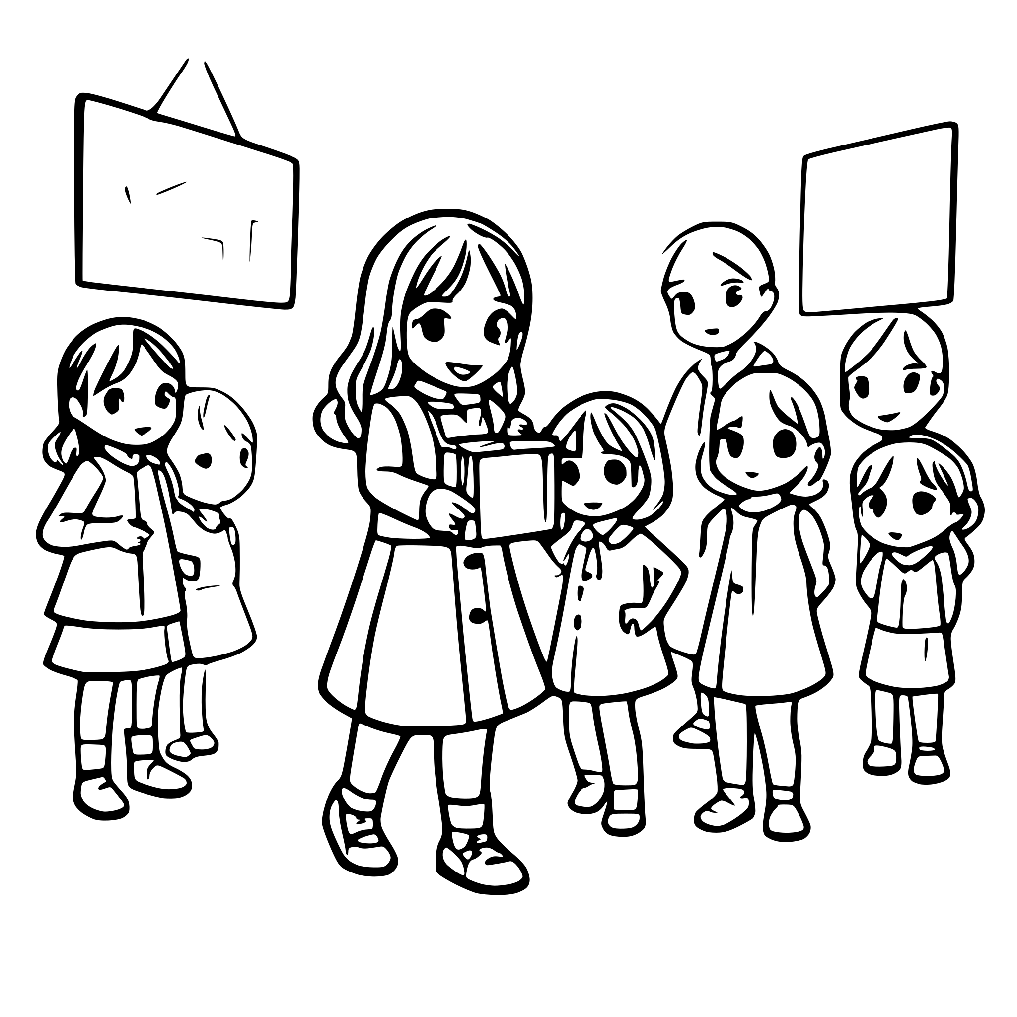 AI-generated SVG of a educator says goodbye to 8 children in the kindergarden