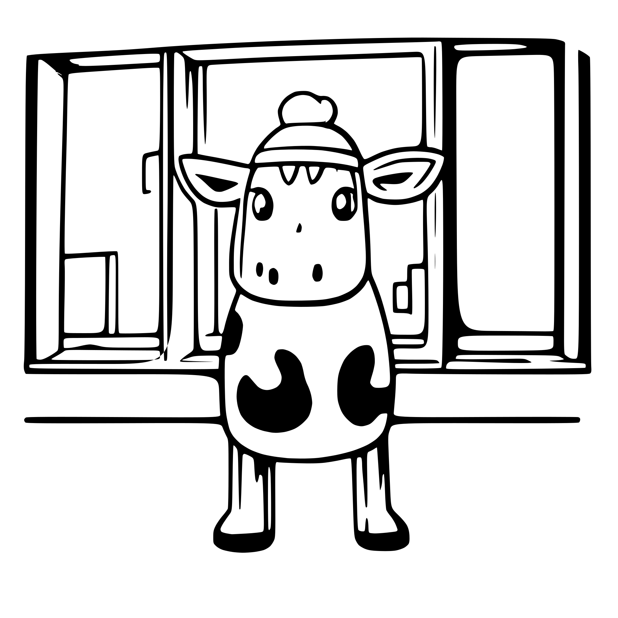 AI-generated SVG of a a cow standing on two legs wearing a turban. The cow is outside indicated by a window frame, the perspective is inside and the window frame frames the picture
