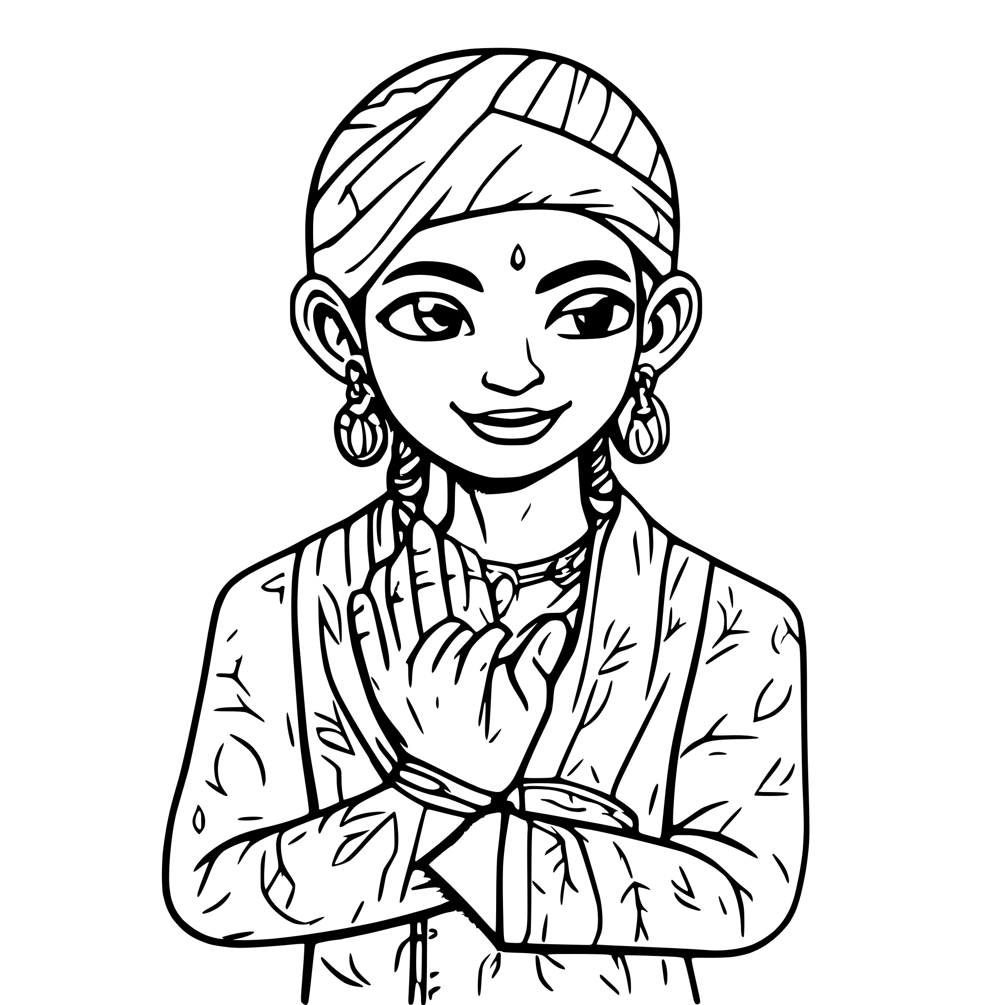 AI-generated SVG of a charming indian man of white complexion and twinkle in eyes doing namaste