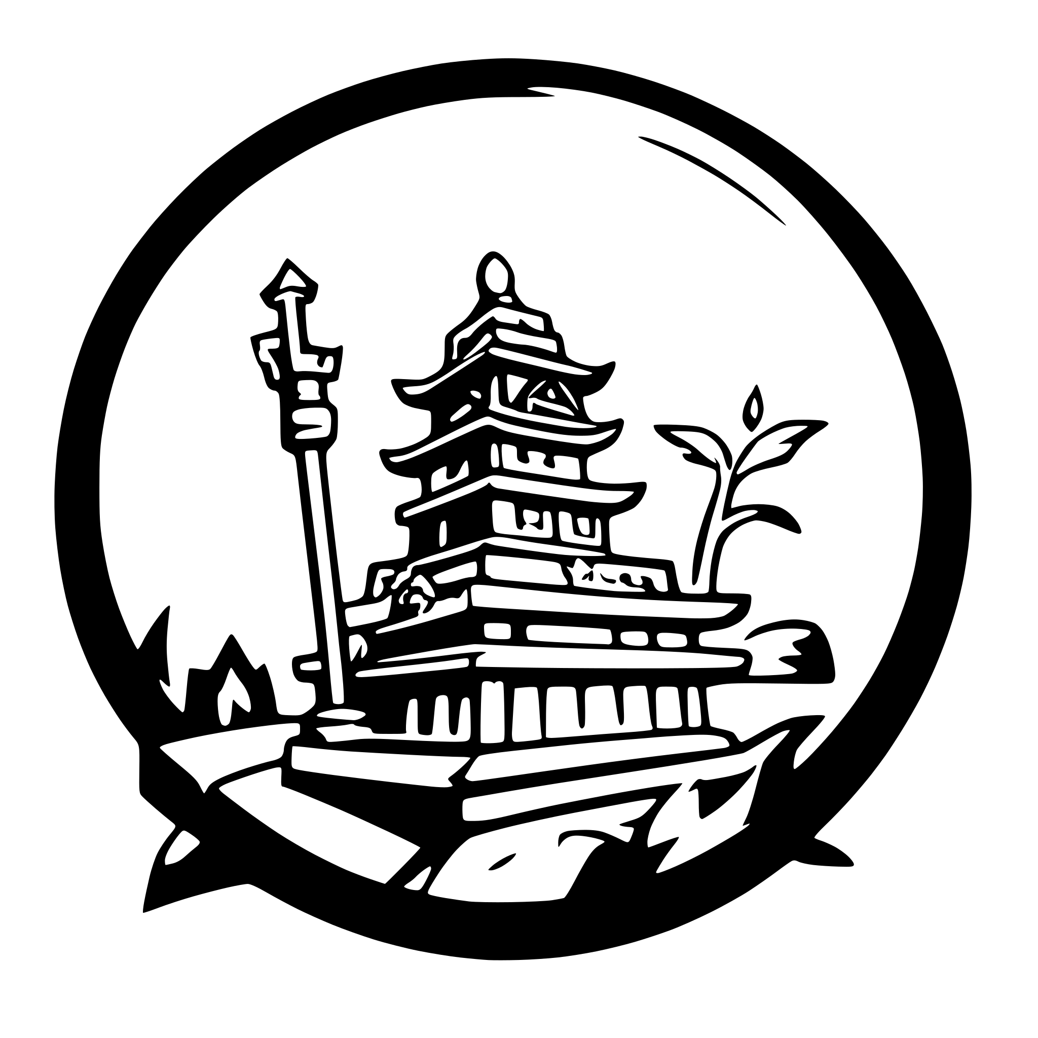 AI-generated SVG of 'A black logo spelled "Bufo Supreme", with a SAMURAI bufo frog, with a blonde mohawk, sitting on top of the letters, with a japanese temple in the background.'
