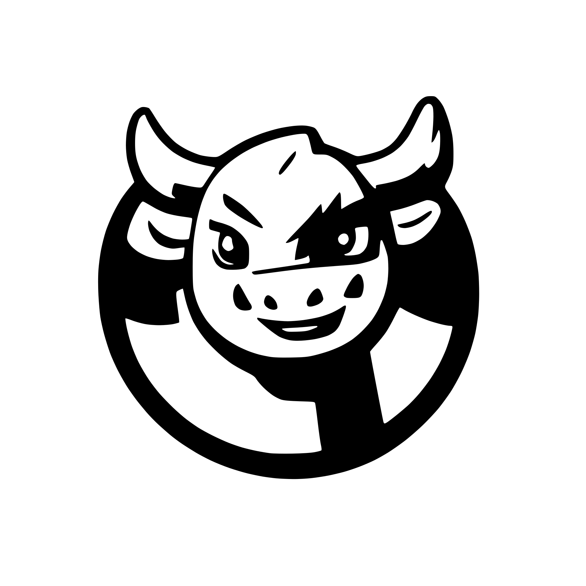 AI-generated SVG of a Stylized bull, black and white on transparent background, in cartoon style