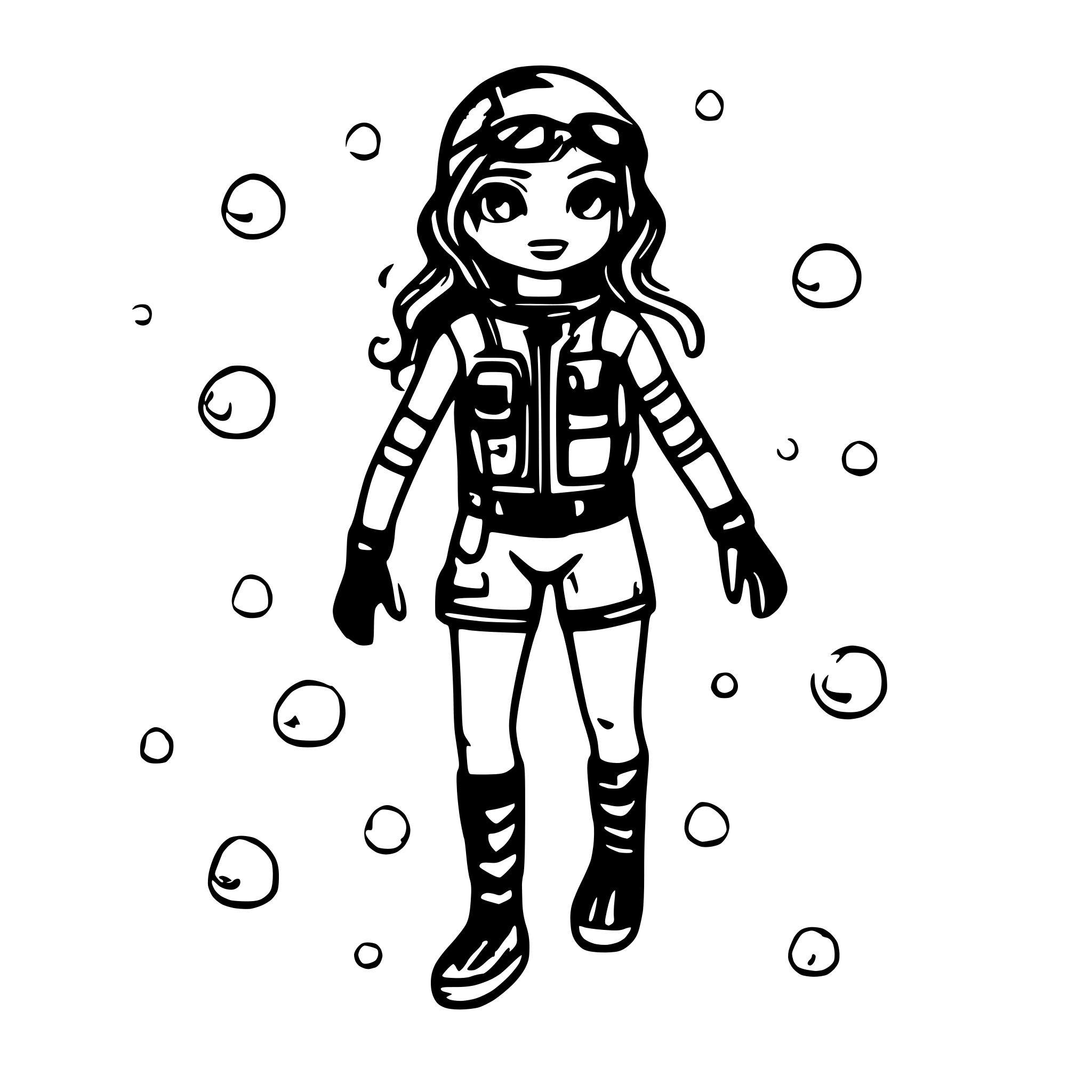 AI-generated SVG of a Female Scubadiver with Fishes and bubbles around her