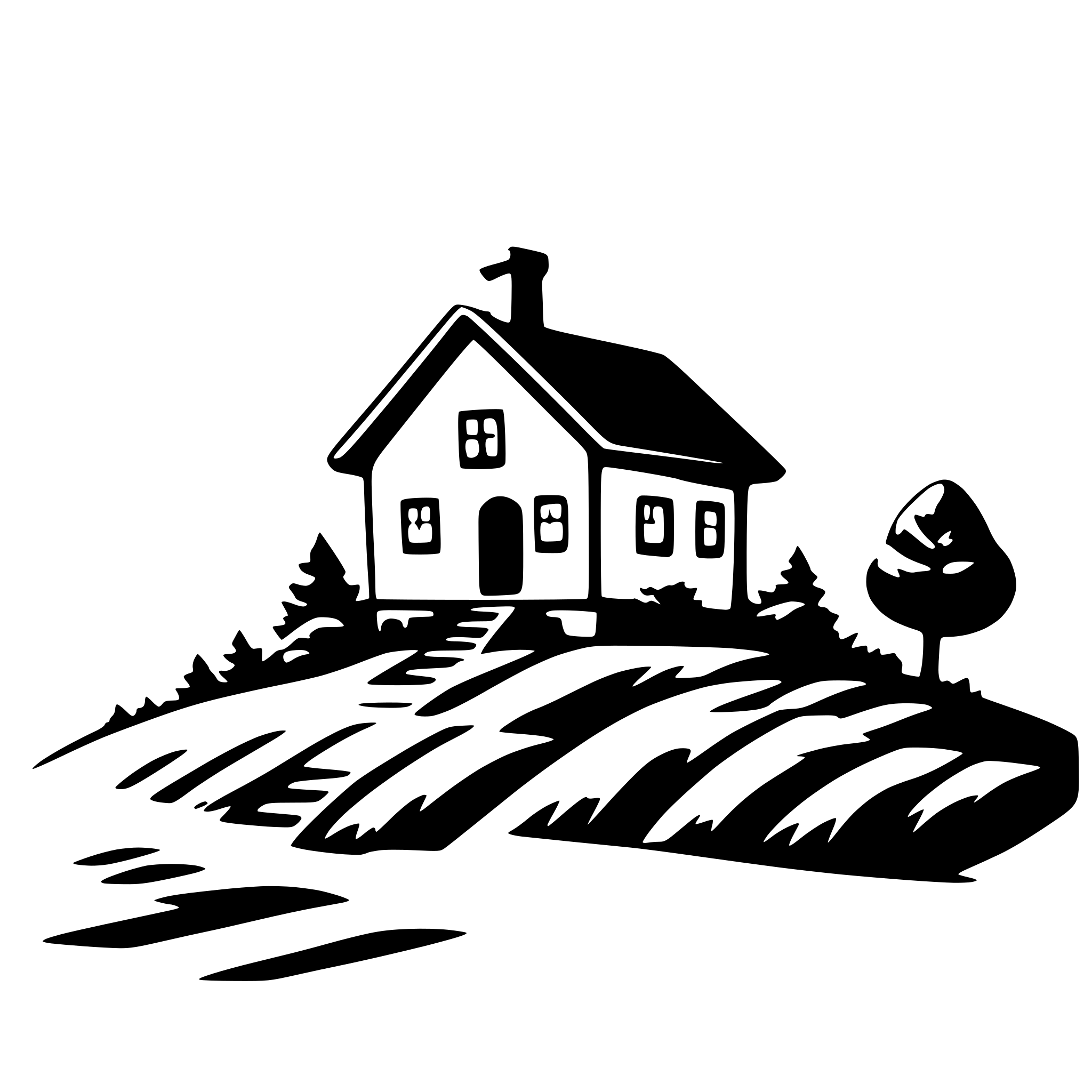 AI-generated SVG of a a house jumping on a hill
