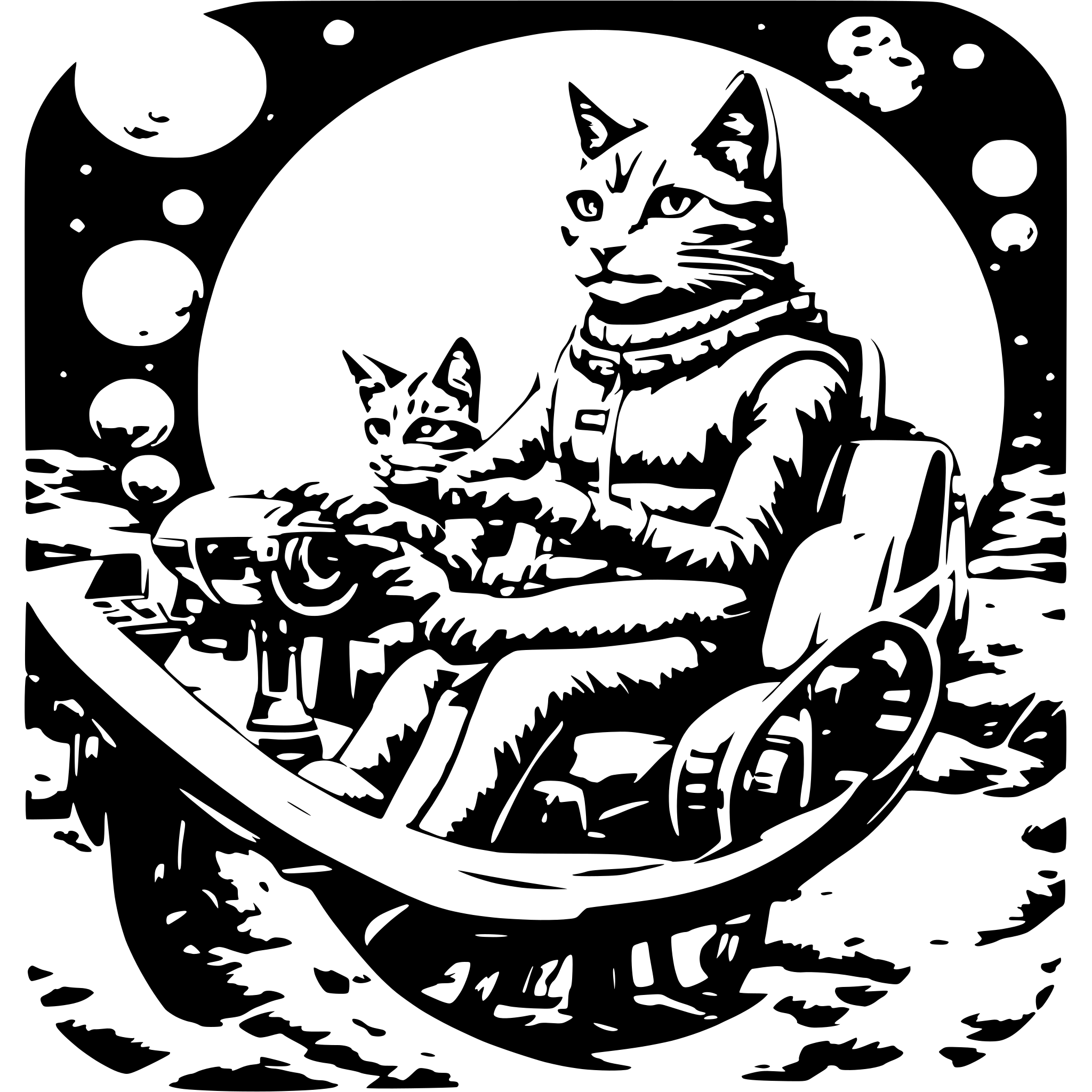 AI-generated SVG of a cat driving inside a spaceship, behind the wheel, on the moon , cartoon style