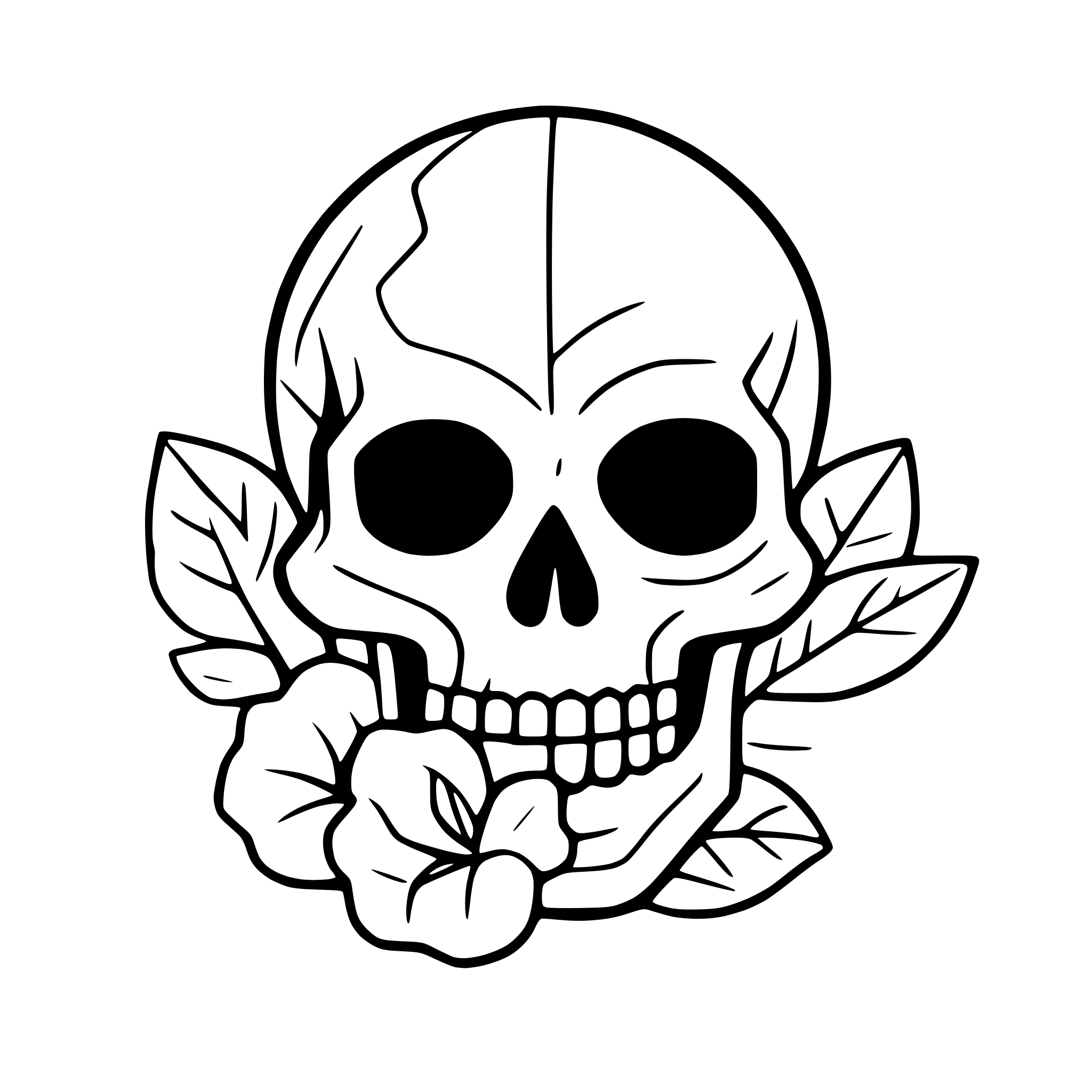 AI-generated SVG of 'intricate skull with roses'