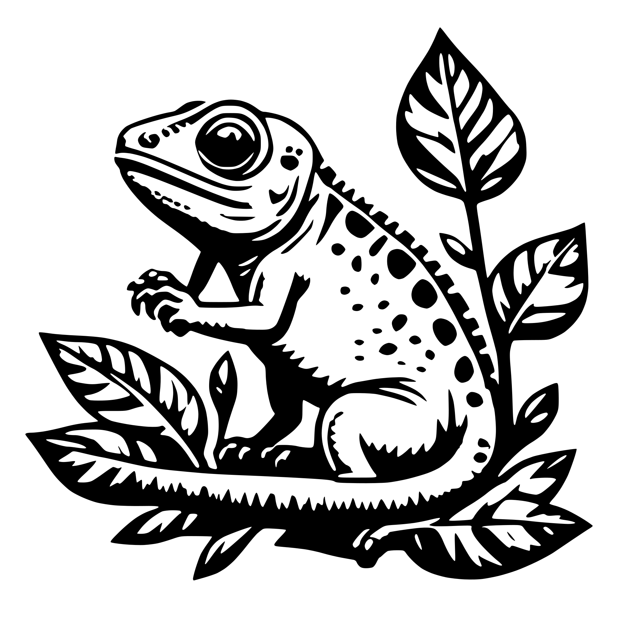 AI-generated SVG of 'chameleon with leaves'