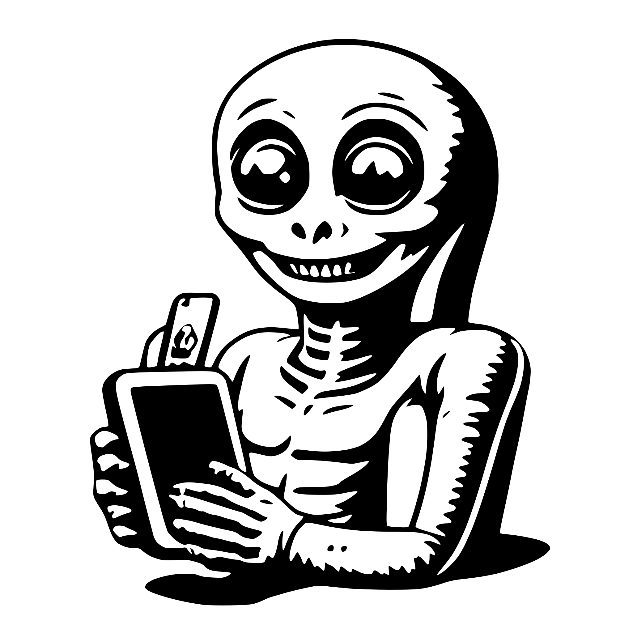 AI-generated SVG of 'friendly alien with smartphone'
