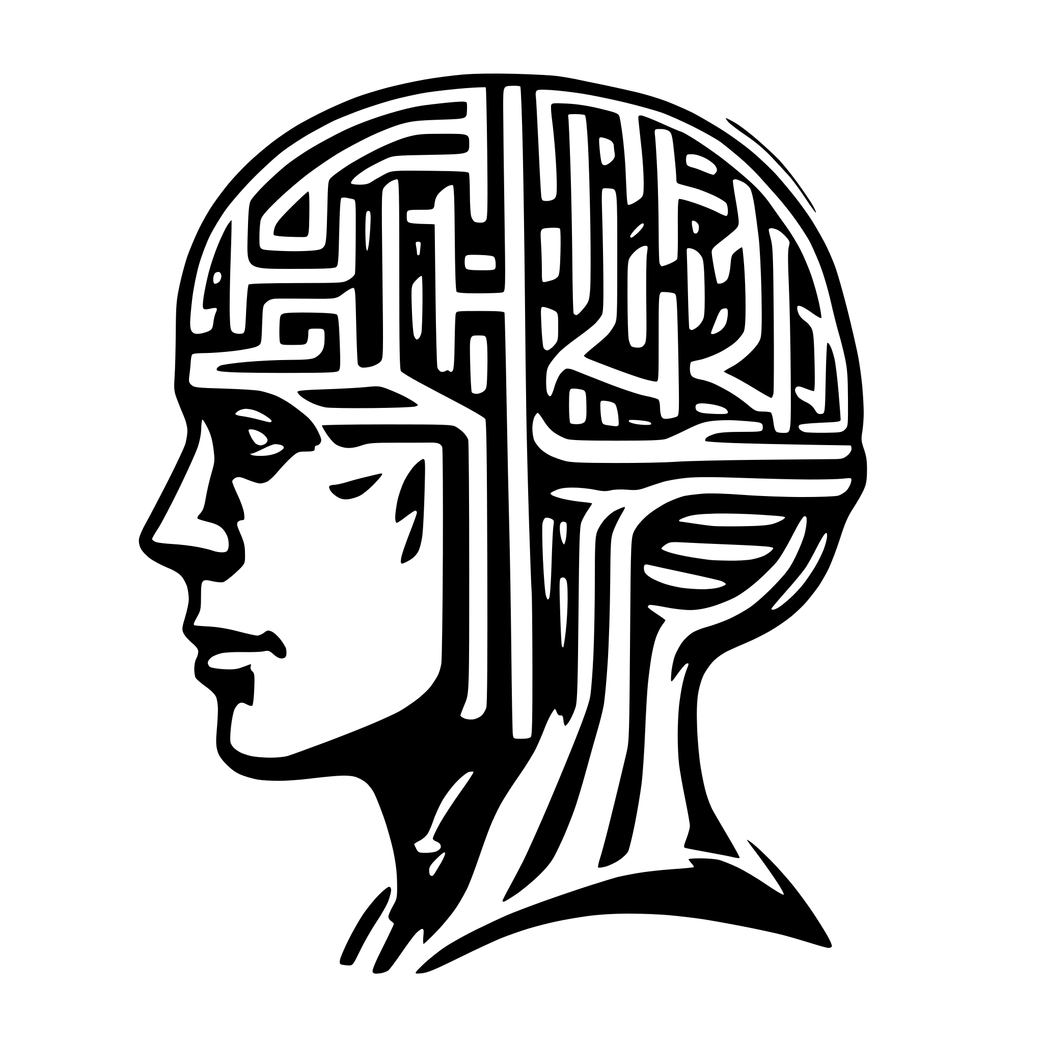 AI-generated SVG of a top view brain with neural network as lines in brain