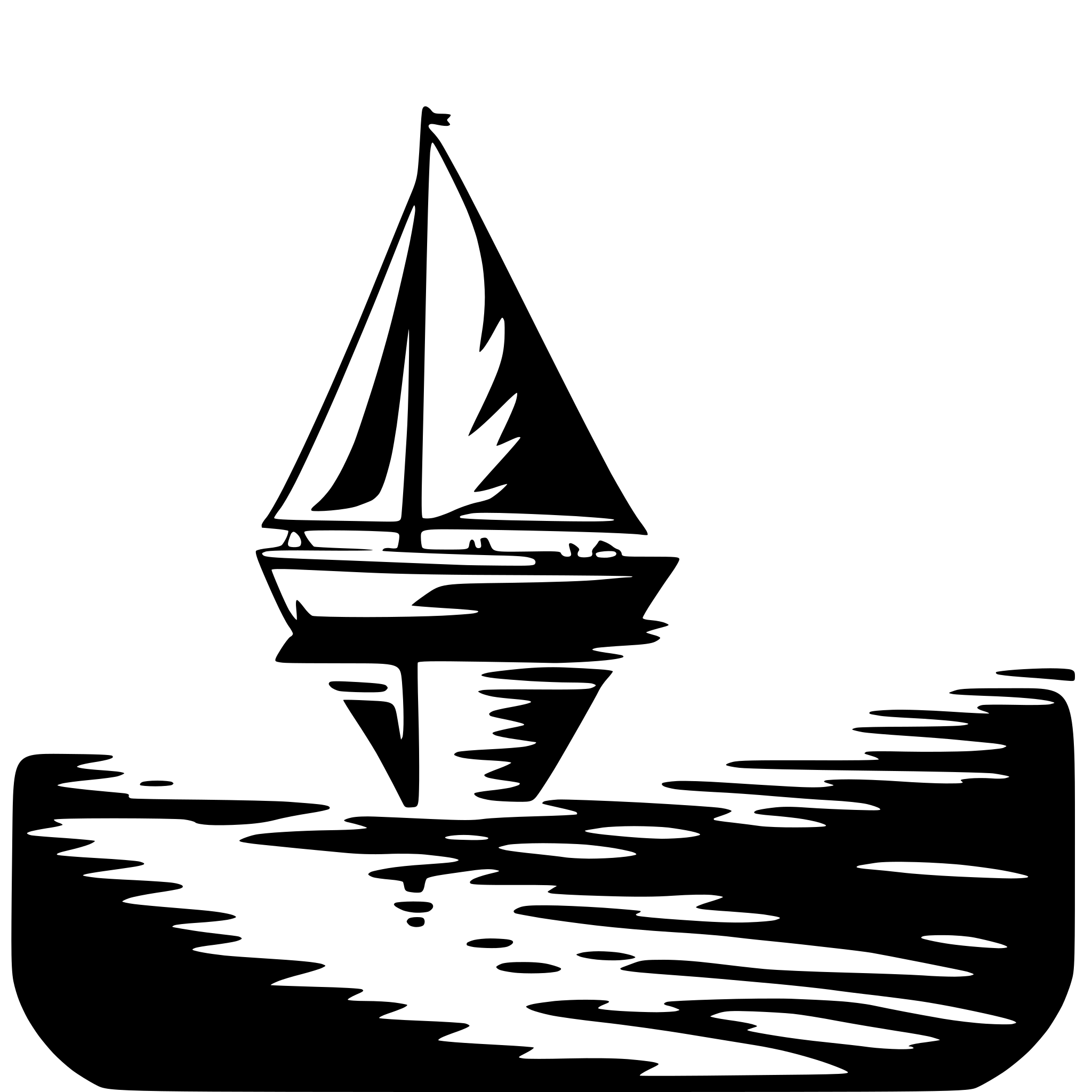 The SVG features a stylized black and white illustration of a sailboat on a body of water. The boat is depicted with a simple, outline-style design, with the sails filled in to suggest a three-dimensional form. The water is represented by a series of wavy lines that give the impression of ripples or waves. The boat is positioned on the water, suggesting it is either sailing or floating. The overall style is minimalistic and abstract, using negative space to define the shapes of the boat and water. 