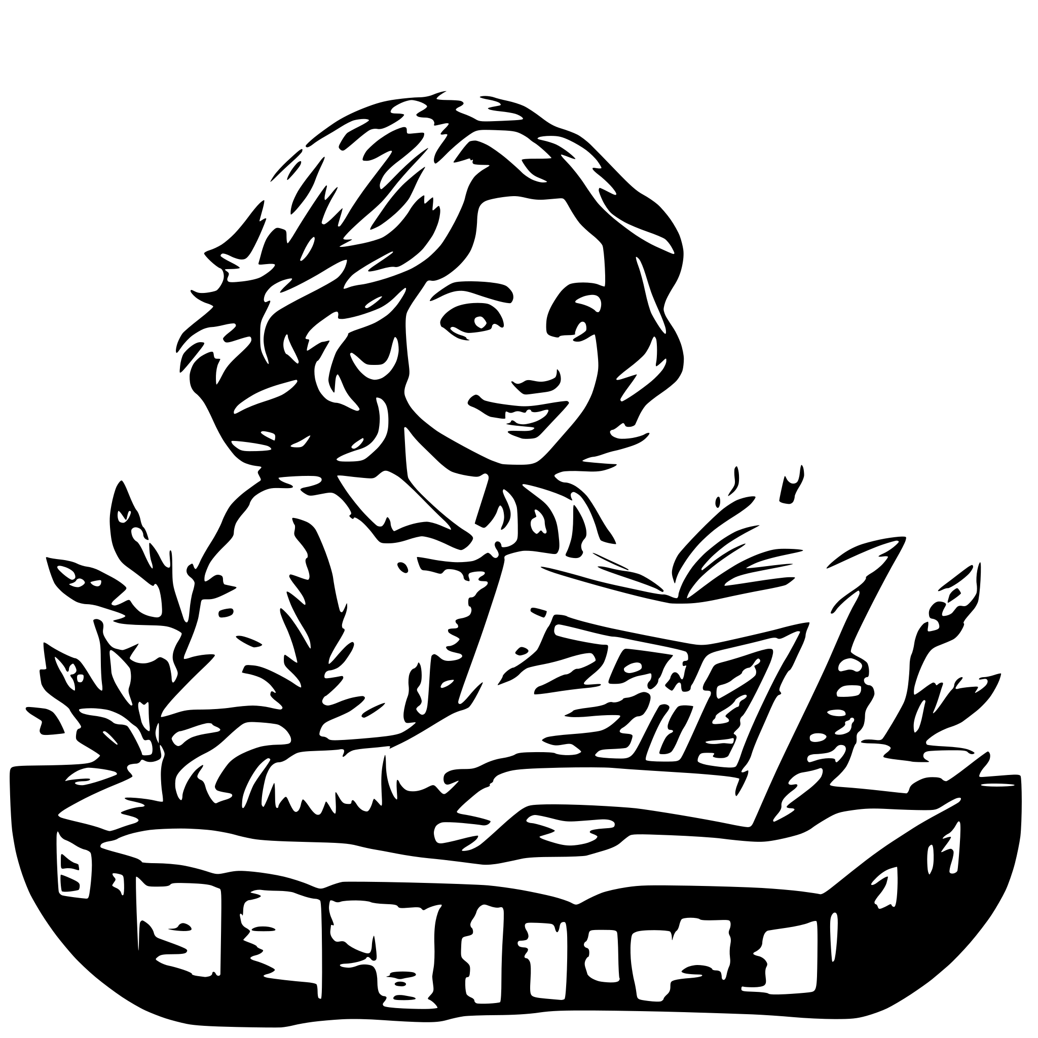 AI-generated SVG of 'happy child with book'
