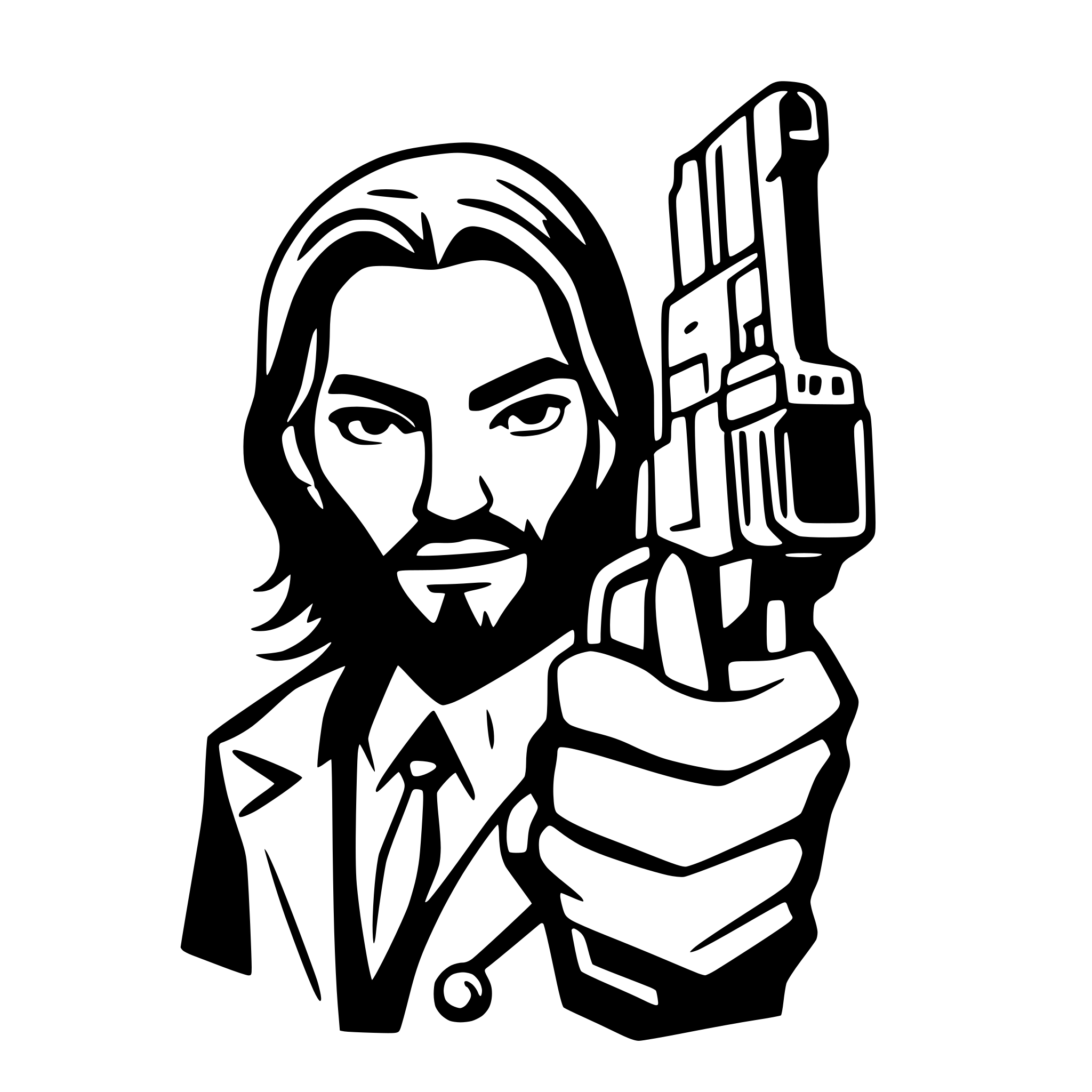 AI-generated SVG of a John wick hold a gun highly detailed