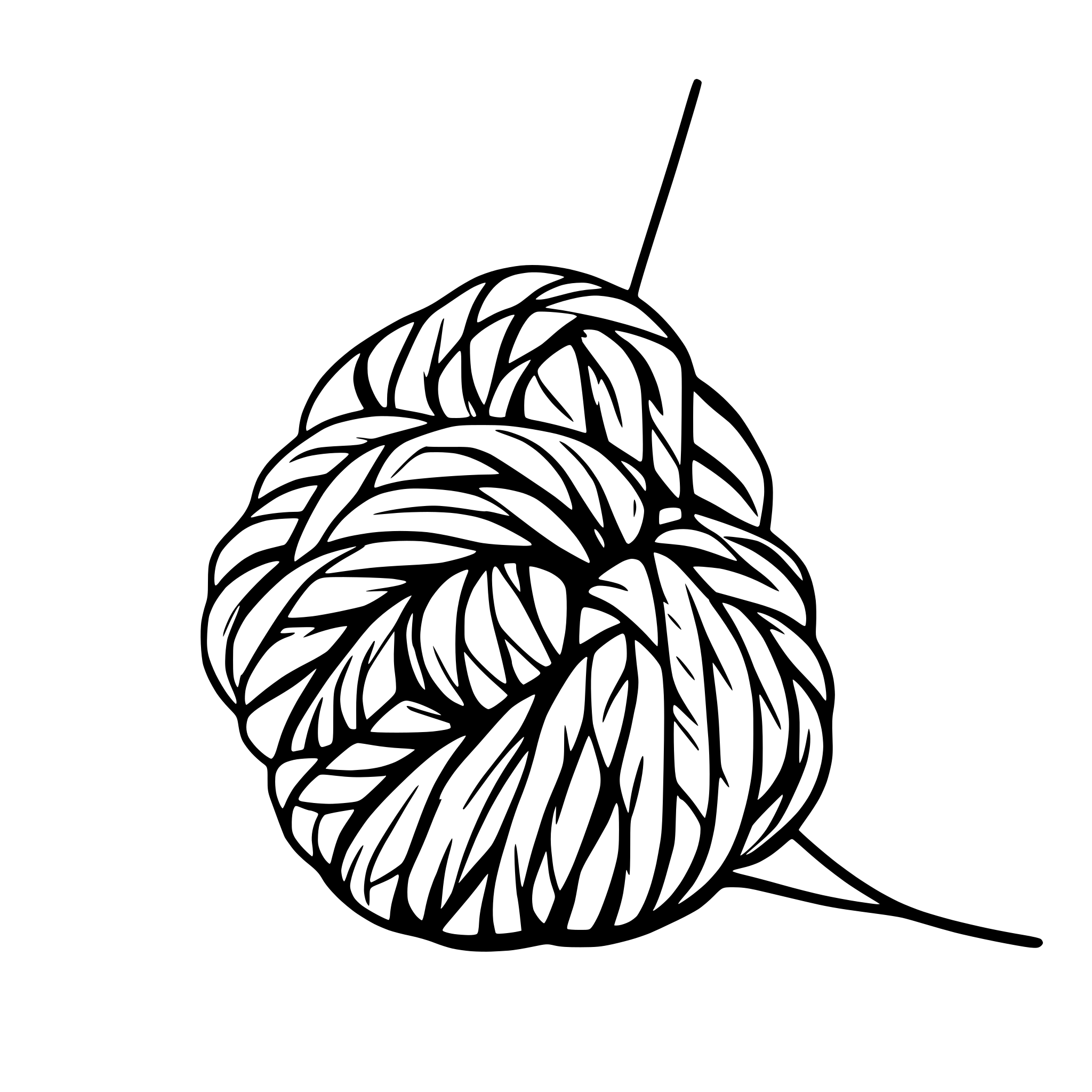AI-generated SVG of a skein of yarn with end trailing downward