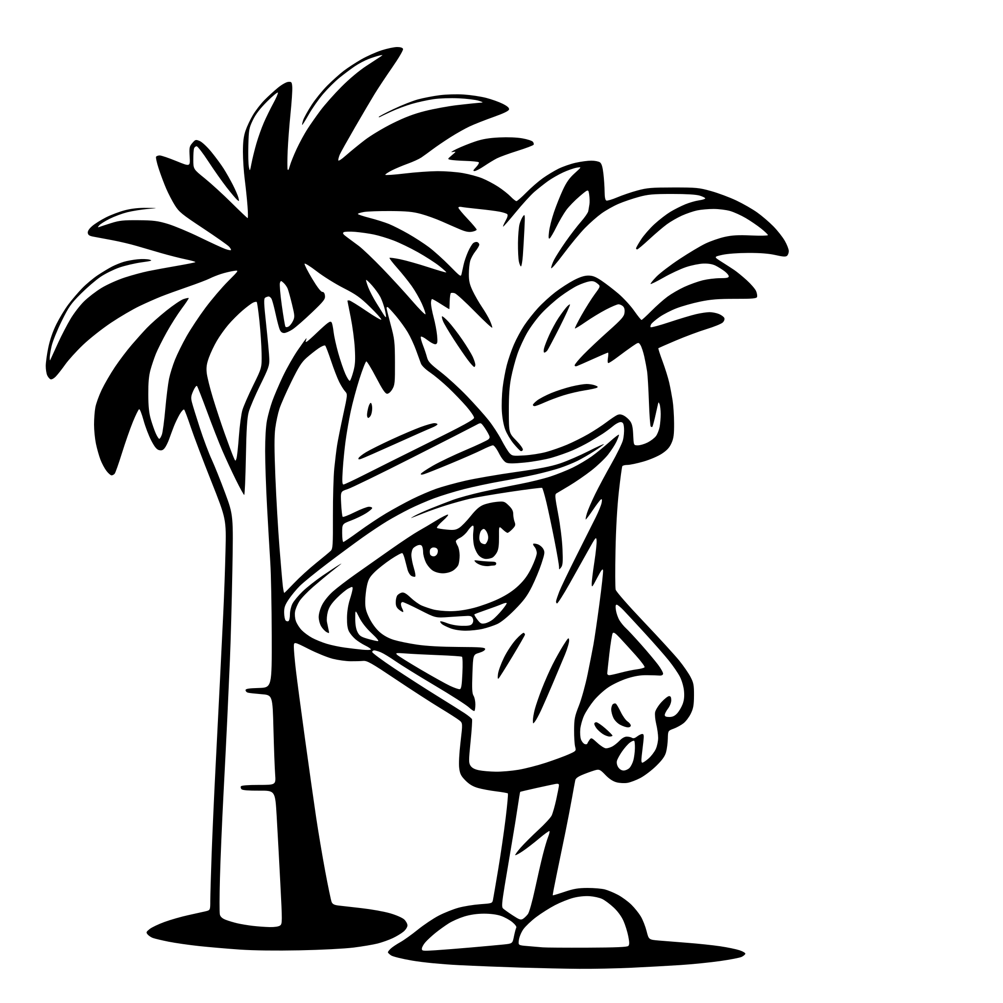 AI-generated SVG of a cartoon movie character the grinch wearing a sombrero beside a palm tree
