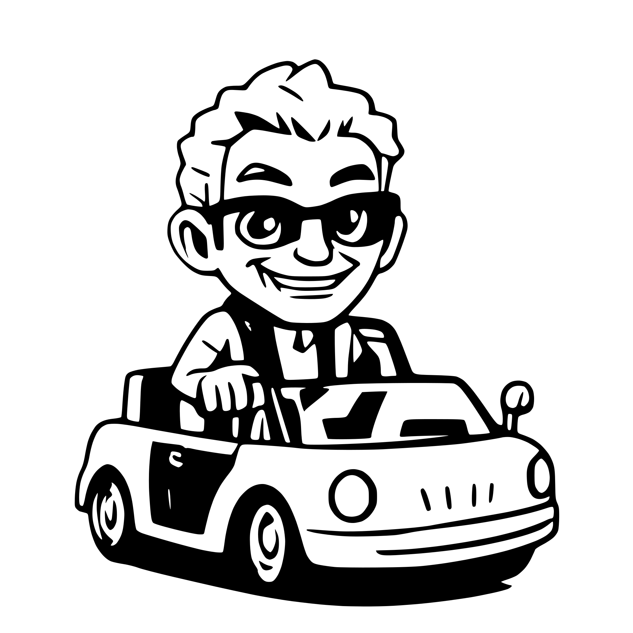 AI-generated SVG of a cartoon old man that drives a car