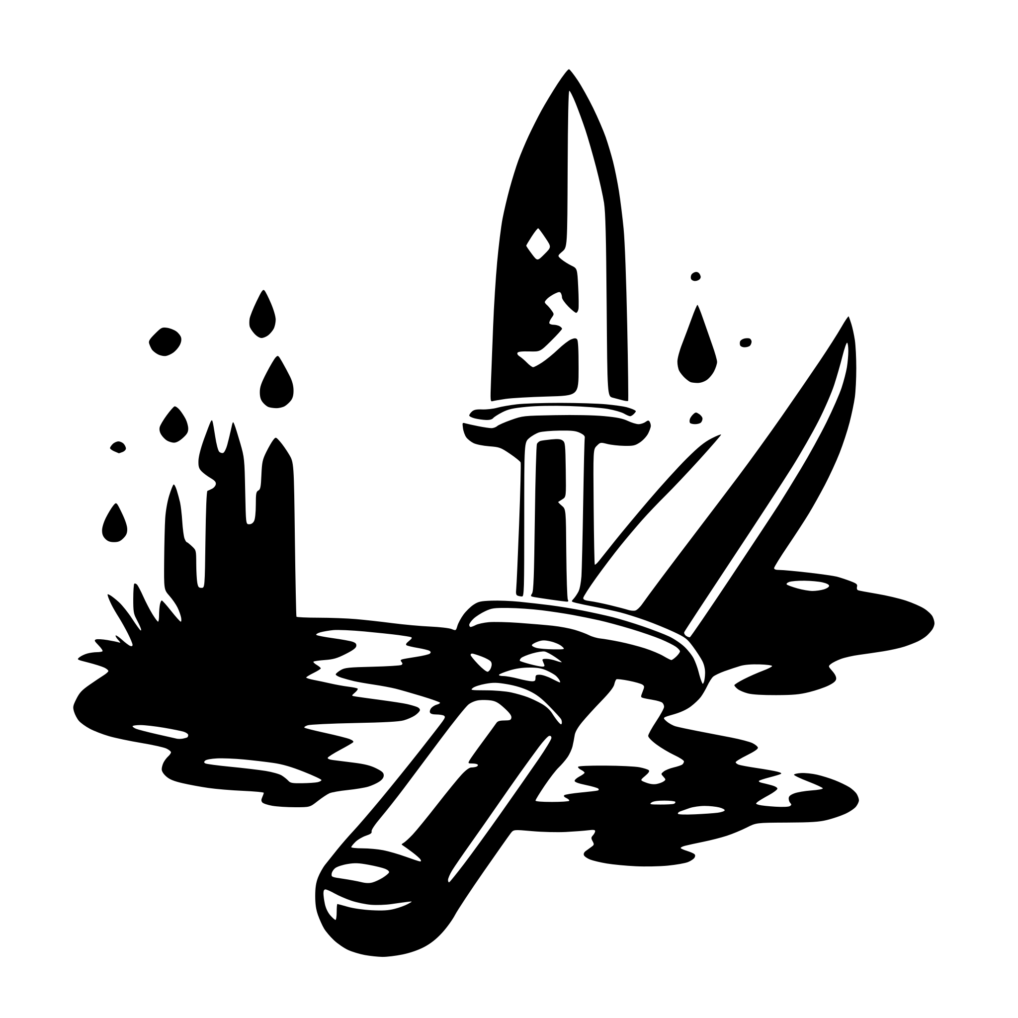 AI-generated SVG of a a magnifying glass with a dagger handle dripping blood