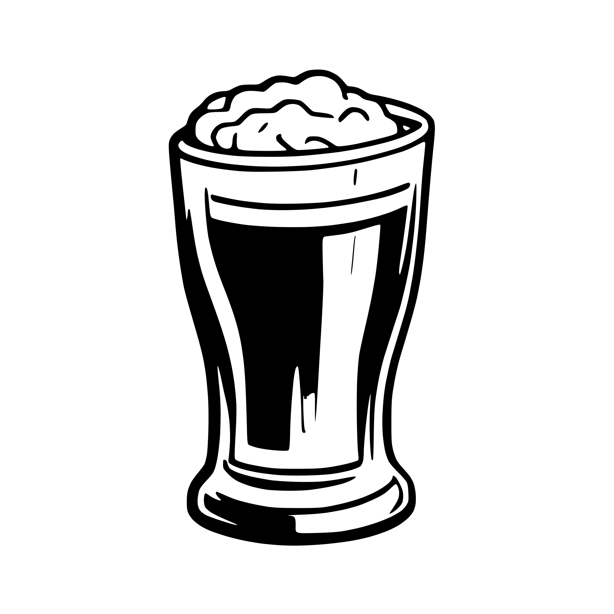 AI-generated SVG of a Beer glass without a handle, featuring a slightly indented midsection that gently curves outward towards the base. The glass is filled with beer and topped with a layer of foam