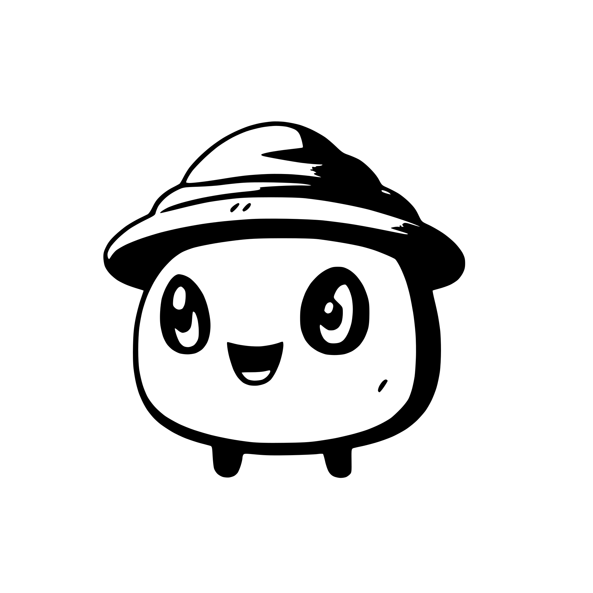 AI-generated SVG of a flat 2d blob that has eyes and mouth, and a small hat