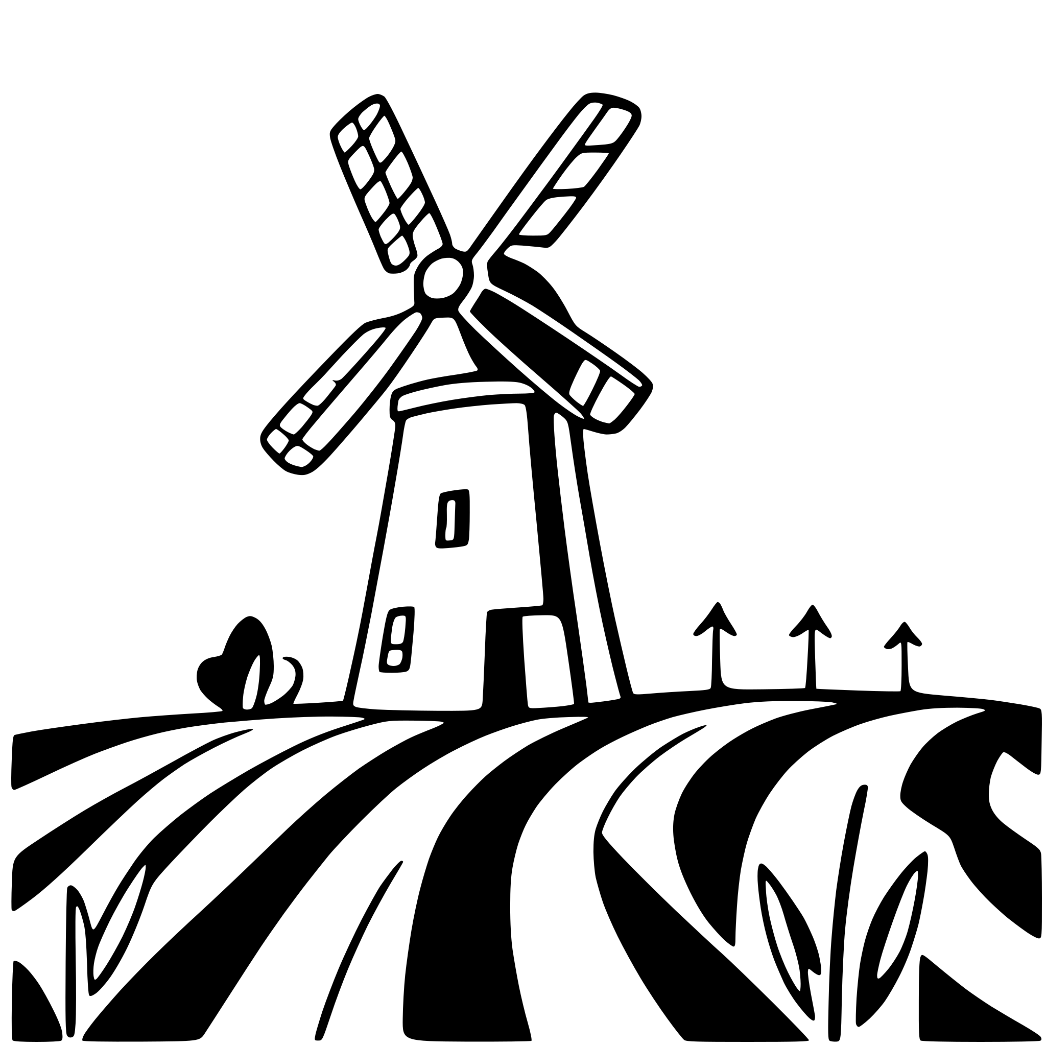 AI-generated SVG of a windmill by tulip fields