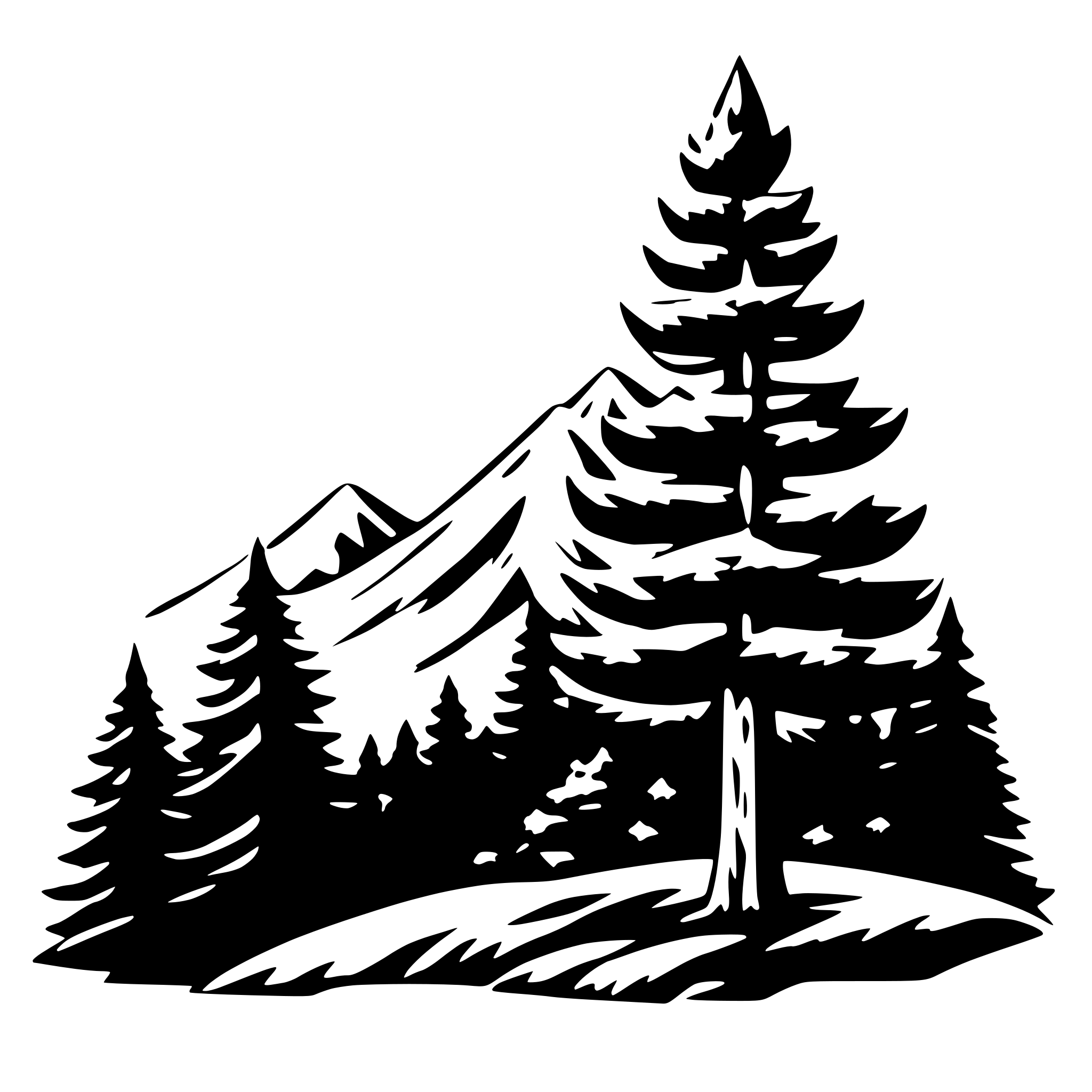 AI-generated SVG of a a mountain, a pine tree with rising sun