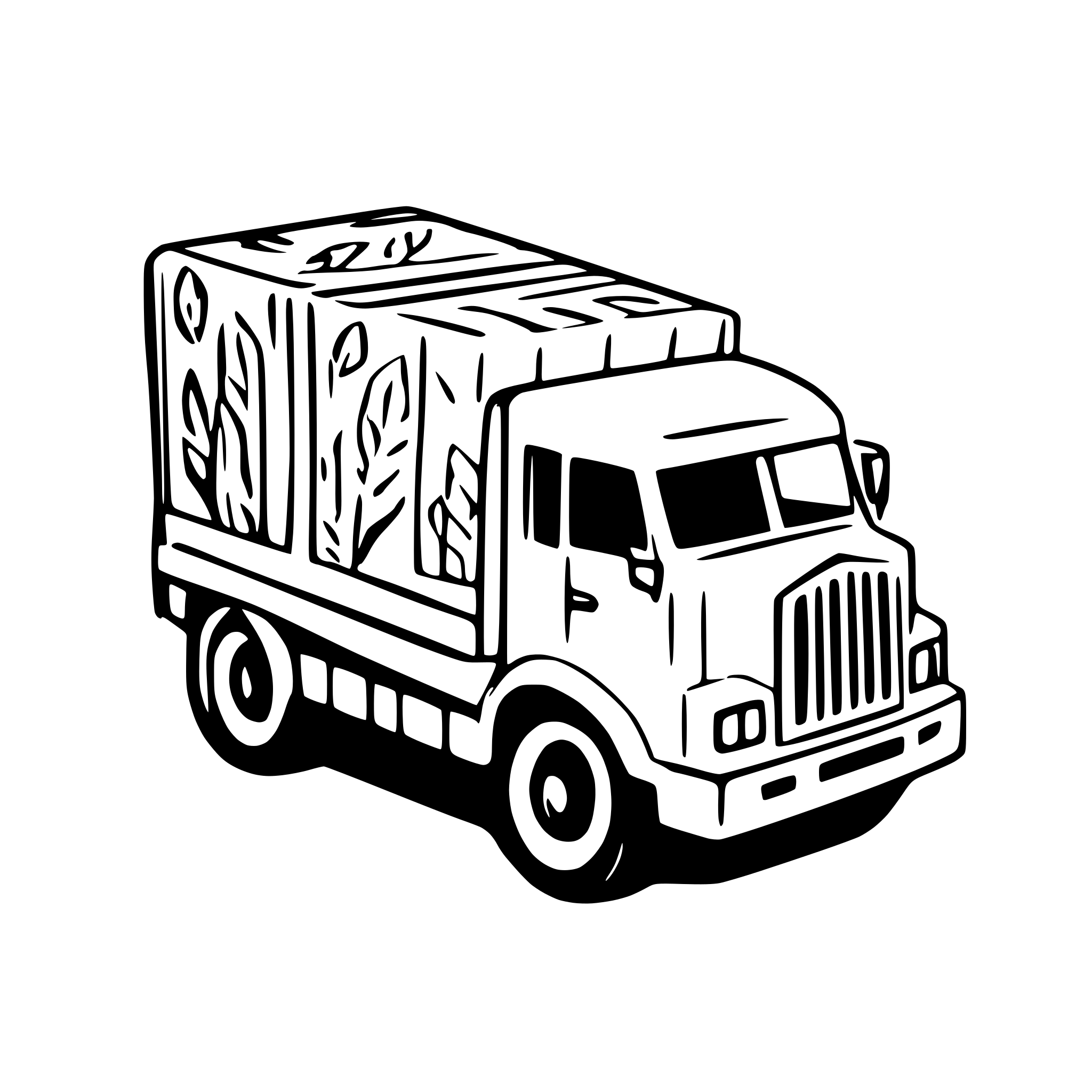 AI-generated SVG of a A full color 3d representation of a freight truck. Emphasis should be on rounded corners. The truck will be used as an overlay image for a website