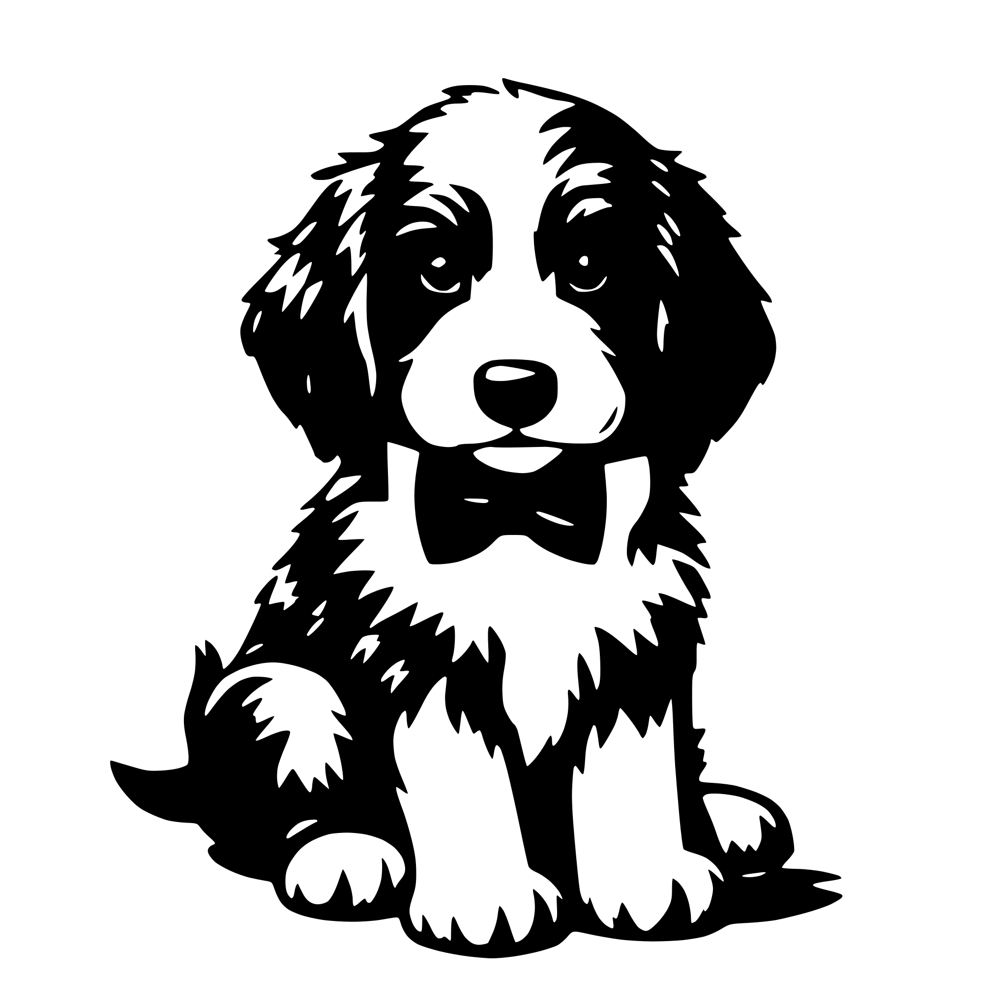 AI-generated SVG of a Cute mini bernedoodle puppy with a bowtie