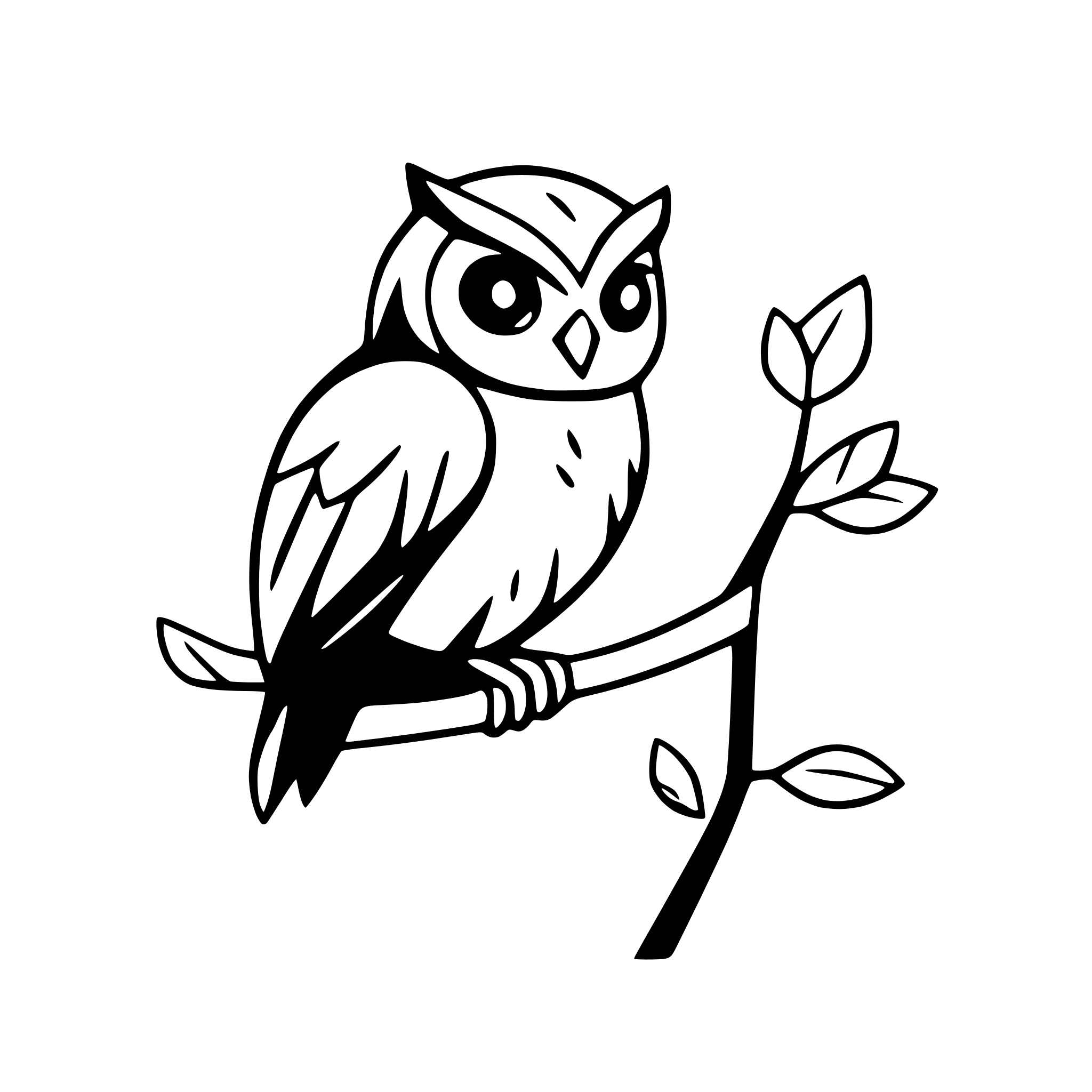 AI-generated SVG of 'owl perched on branch'