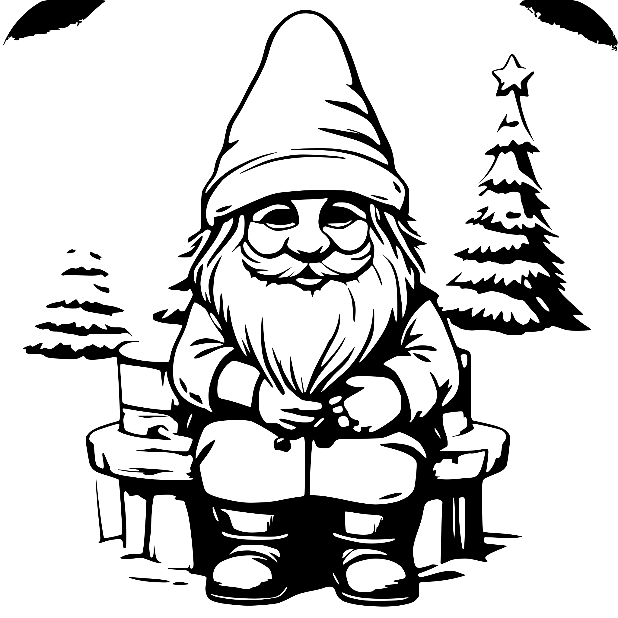 AI-generated SVG of 'generate - lovely realistic gnome, for 3 year old kids, should be like a post card, drawing can be colorful,  in is puffy more snow storm and background christmas tree with presents it could be also romantic and warm room near fireplace and should gnome holds with hands sign where to write kid name, after card will be printed'