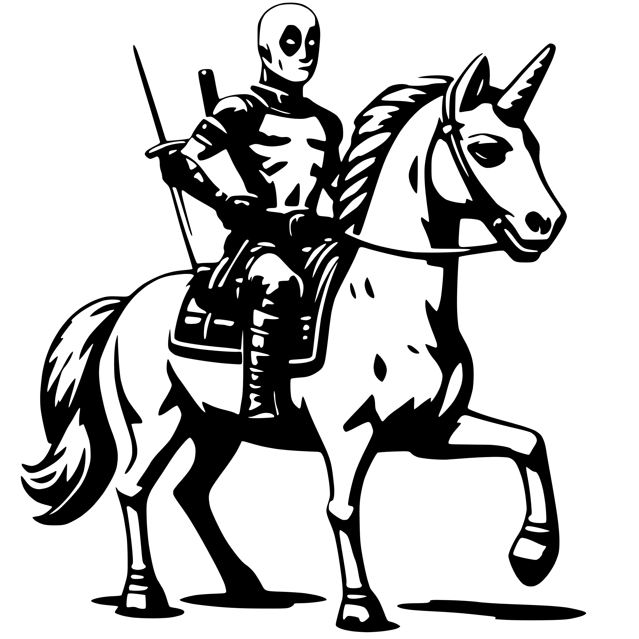 AI-generated SVG of 'Deadpool on unicorn'