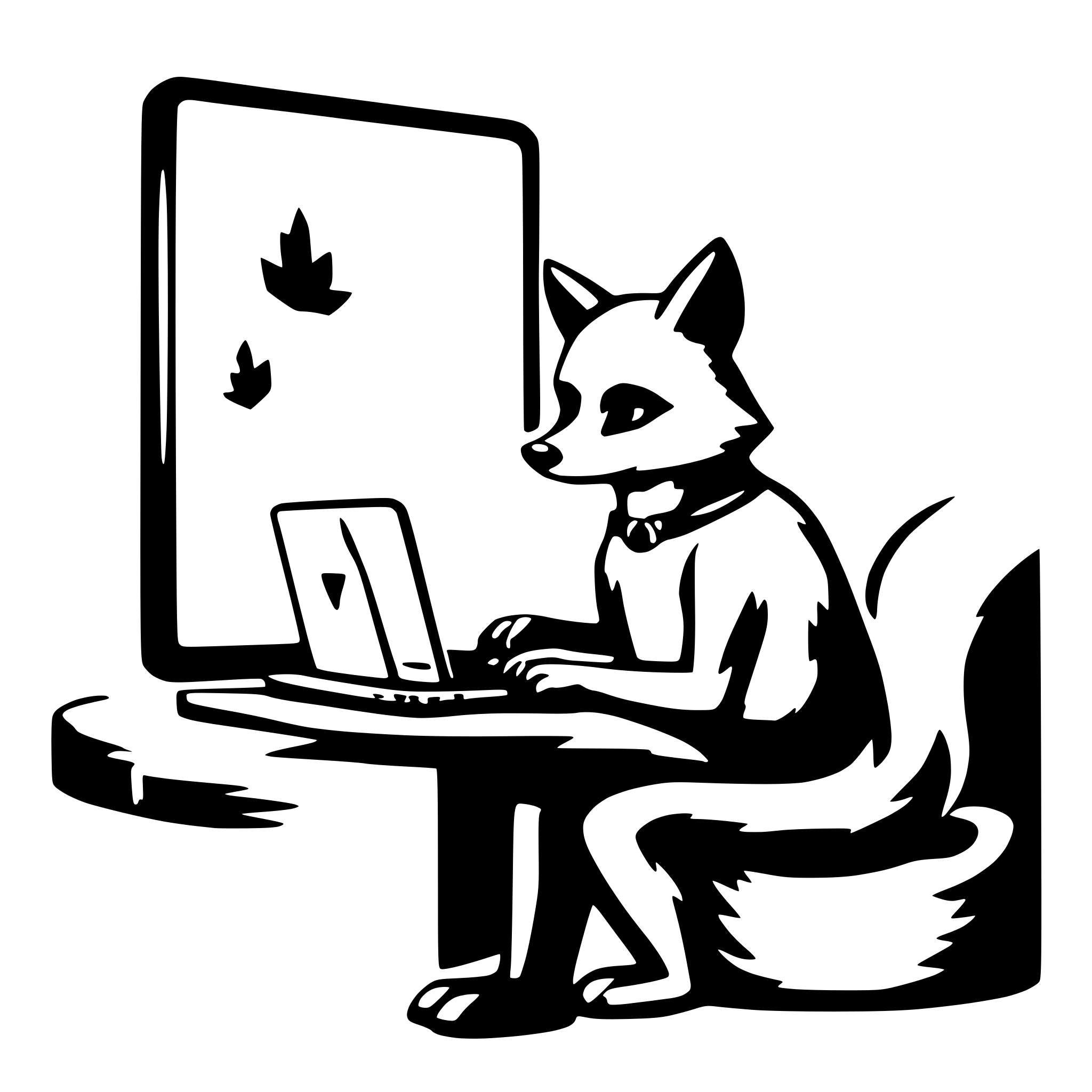 AI-generated SVG of a a cute fox is working with his laptop