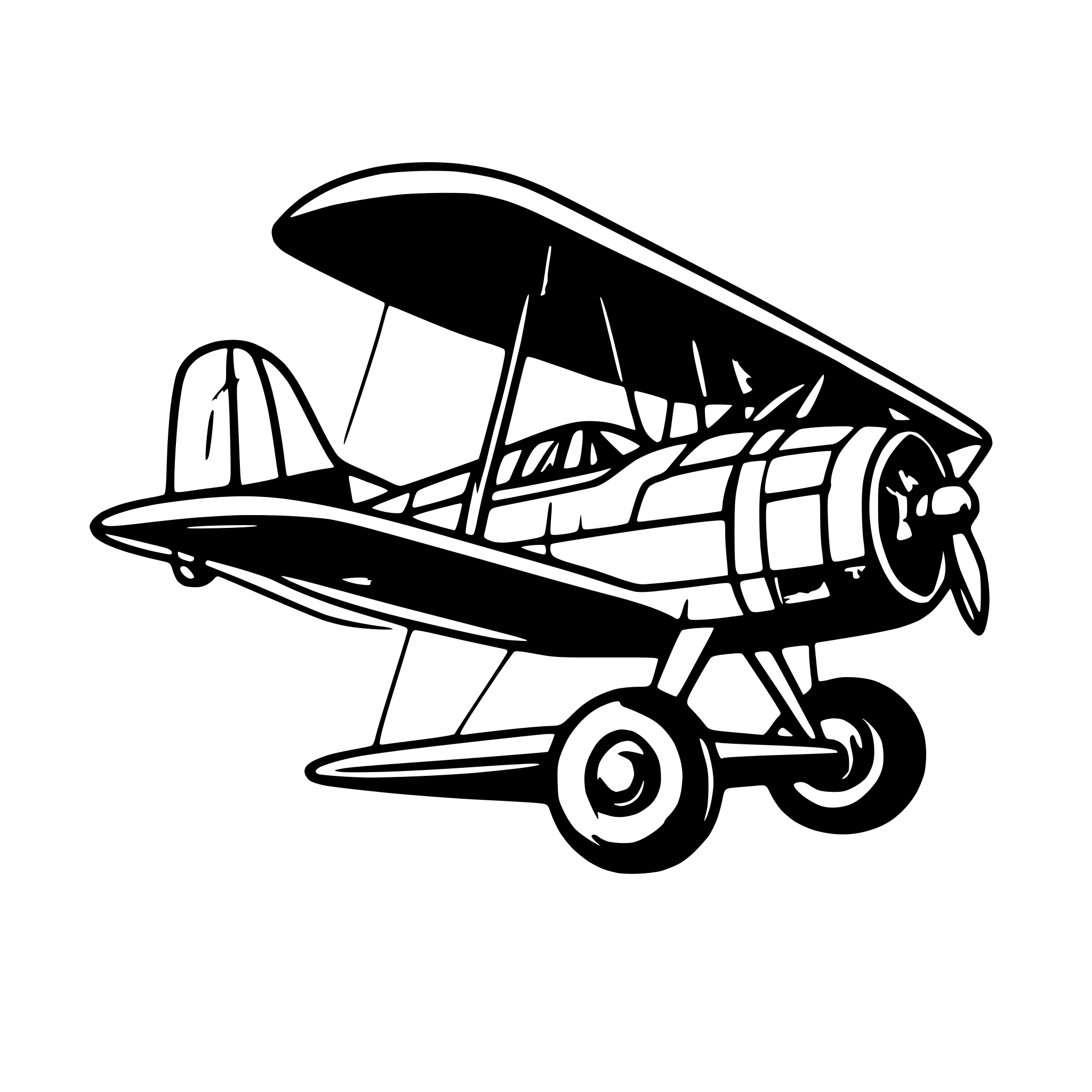 AI-generated SVG of a "A detailed line art illustration of a vintage biplane in profile view, flying towards the right. Style: vector, line art, black lines on transparent background. AI-generated SVG of a "A detailed line art illustration of a vintage biplane in profile view, flying towards the right. Style: vector, line art, black lines on transparent background.