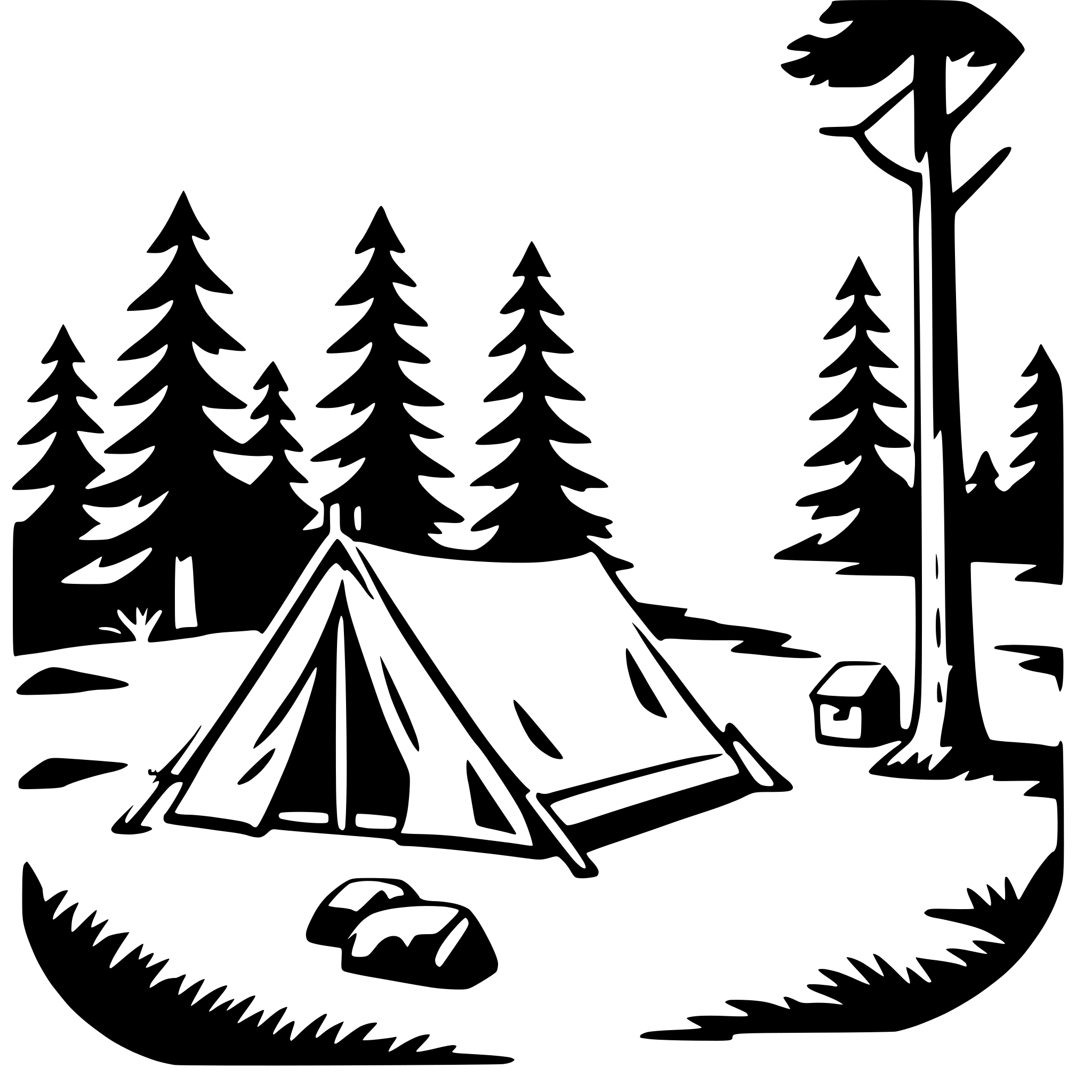 AI-generated SVG of a forest camping scene