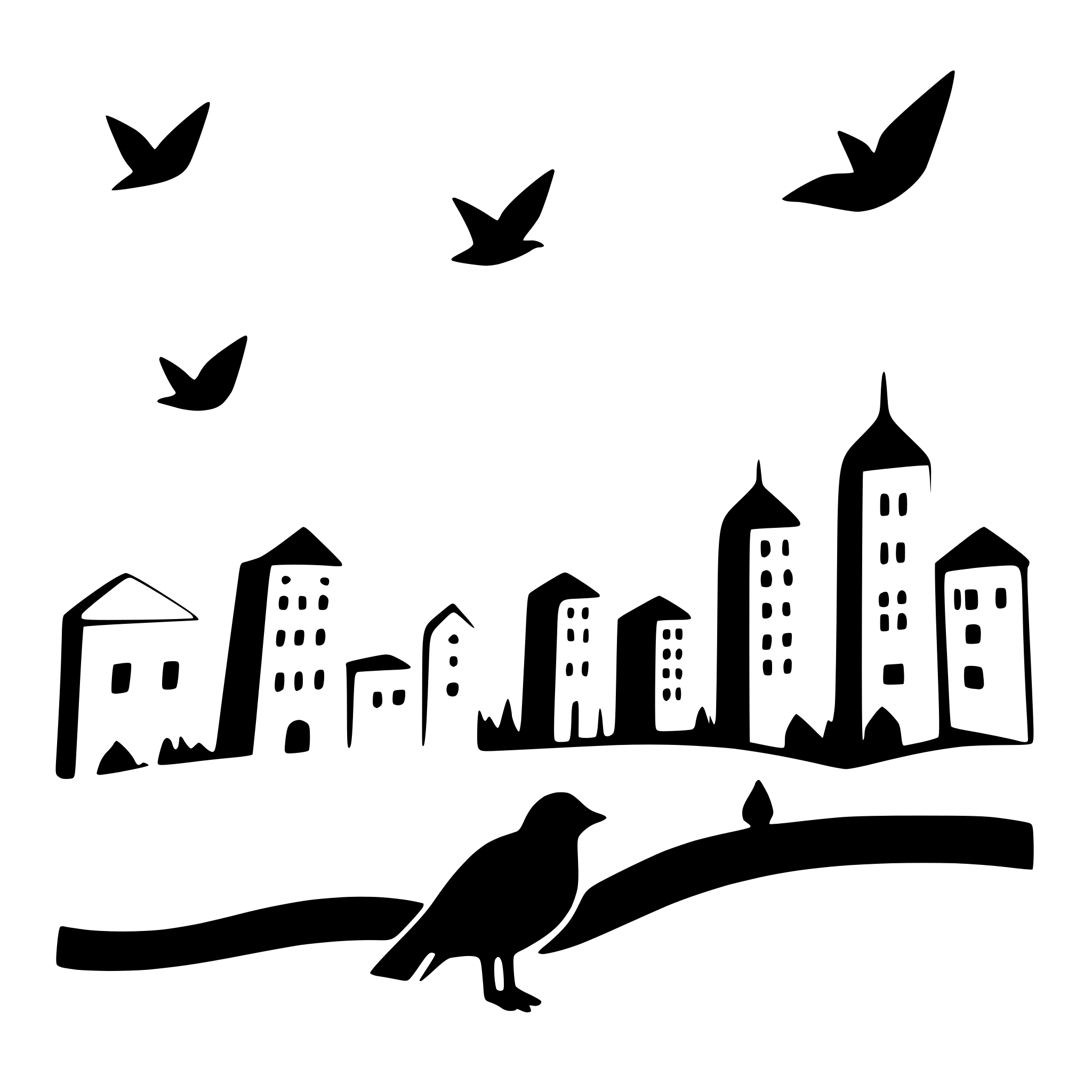 AI-generated SVG of a city skyline with birds