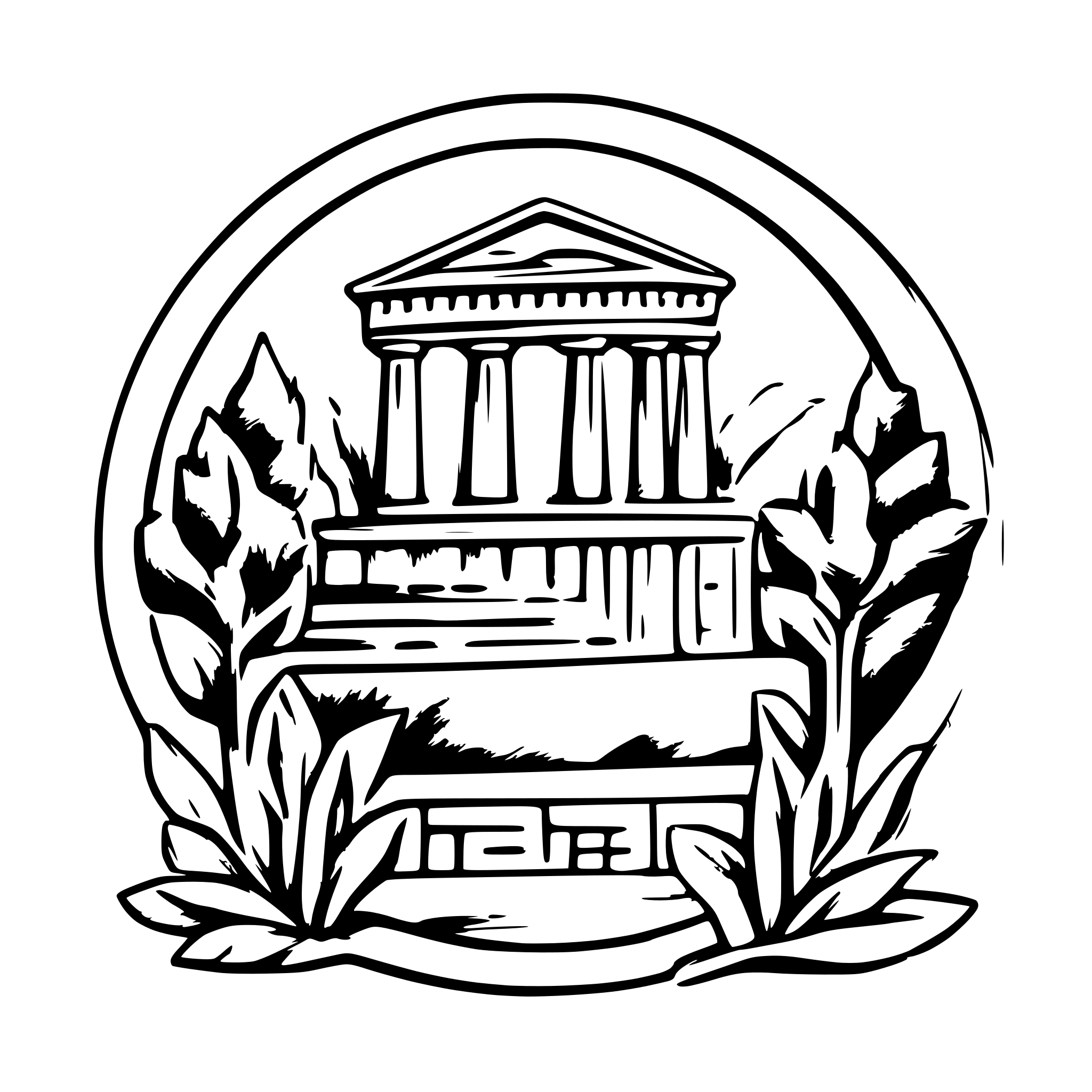 AI-generated SVG of a draw a greek temple in the foreground with a laurel wreath and olive trees in the background as a logo for a farm producing Sicilian extra virgin olive oil