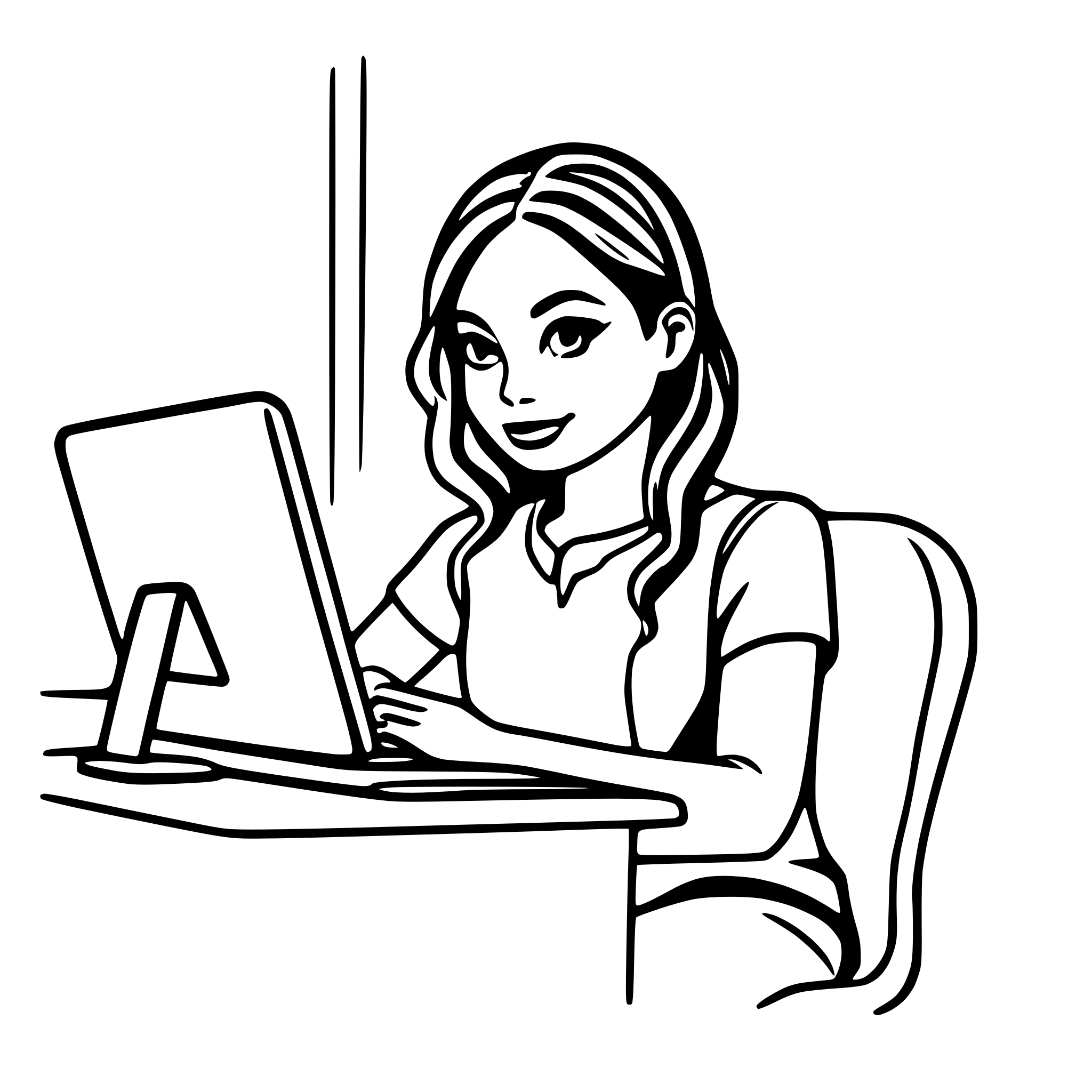 AI-generated SVG of a Female software developer. White background. No background. This is a programmer facing us. Sitting at a desk with a laptop and coding. Wearing a t-shirt and jeans. Use three colors. Light blue and black colors. No text. AI-generated SVG of a Female software developer. White background. No background. This is a programmer facing us. Sitting at a desk with a laptop and coding. Wearing a t-shirt and jeans. Use three colors. Light blue and black colors. No text.
