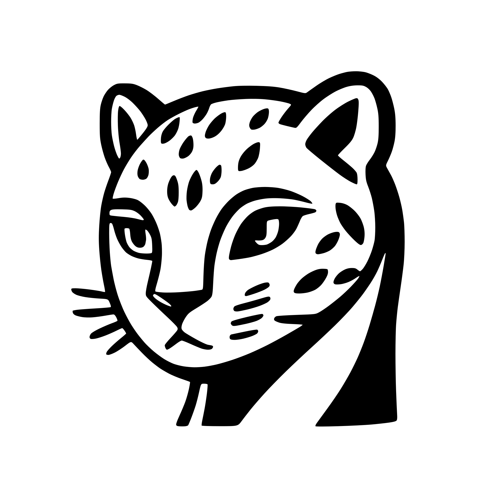 AI-generated SVG of a head of leopard cat, very very extremely simplified, snoopy like drawing, looking straight ahead