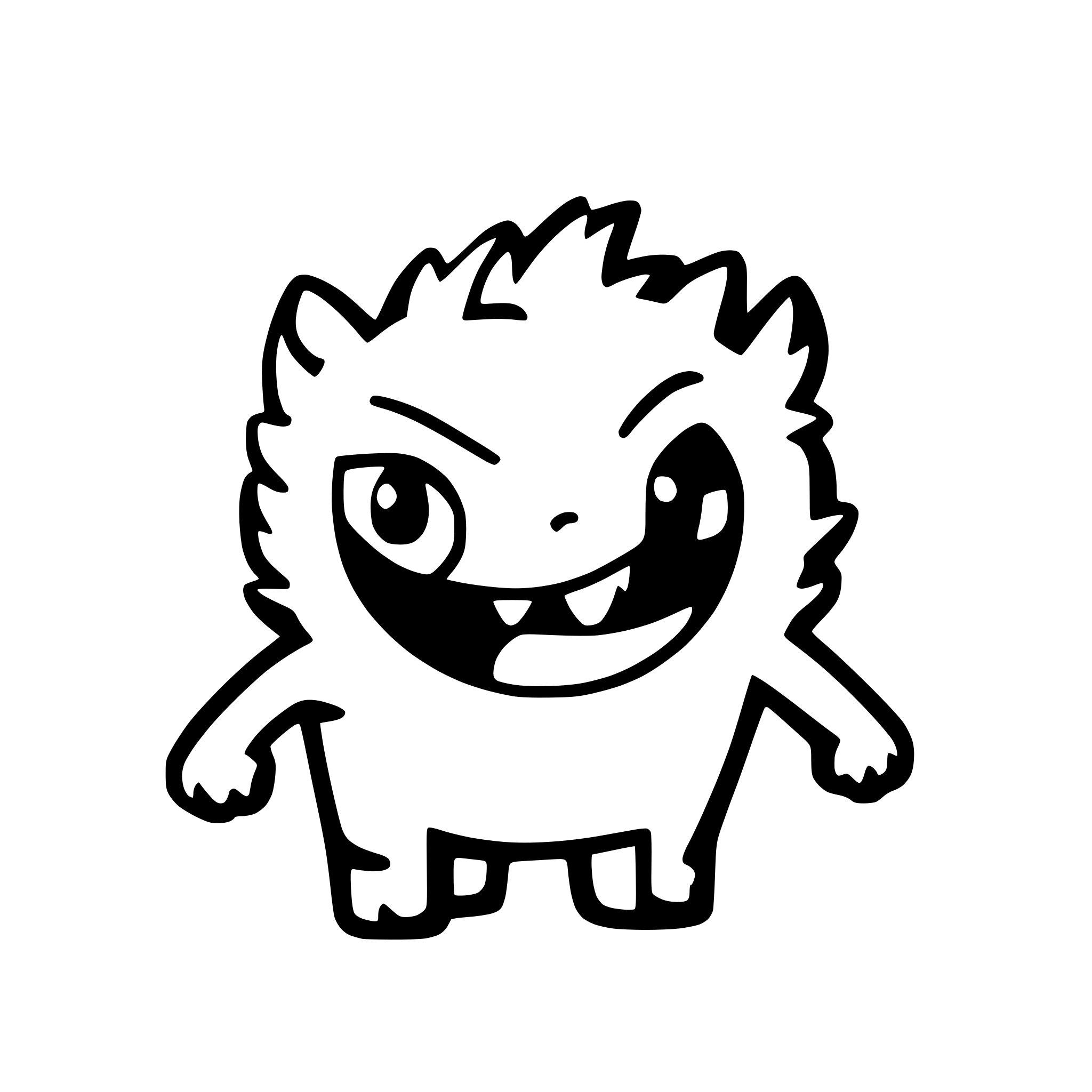 AI-generated SVG of 'A cute, furry monster with big, bulging eyes, jumping up and down with a frightened expression. Its mouth is open in surprise, with small fangs visible and tiny horns that almost disappear into its fur.'