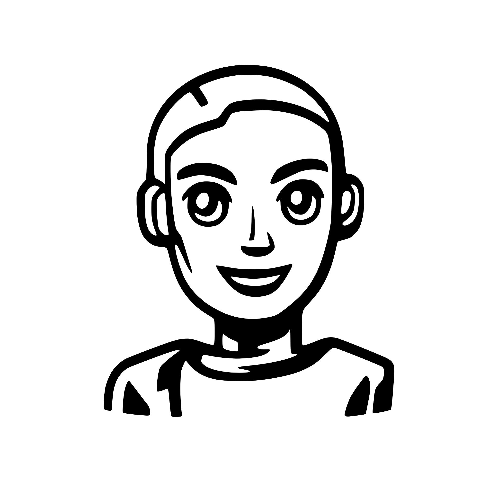 AI-generated SVG of a Create a robotic face for an AI copilot that looks cheerful,  make him smiling slightly and looking directly into the camera, it will serve as a logo