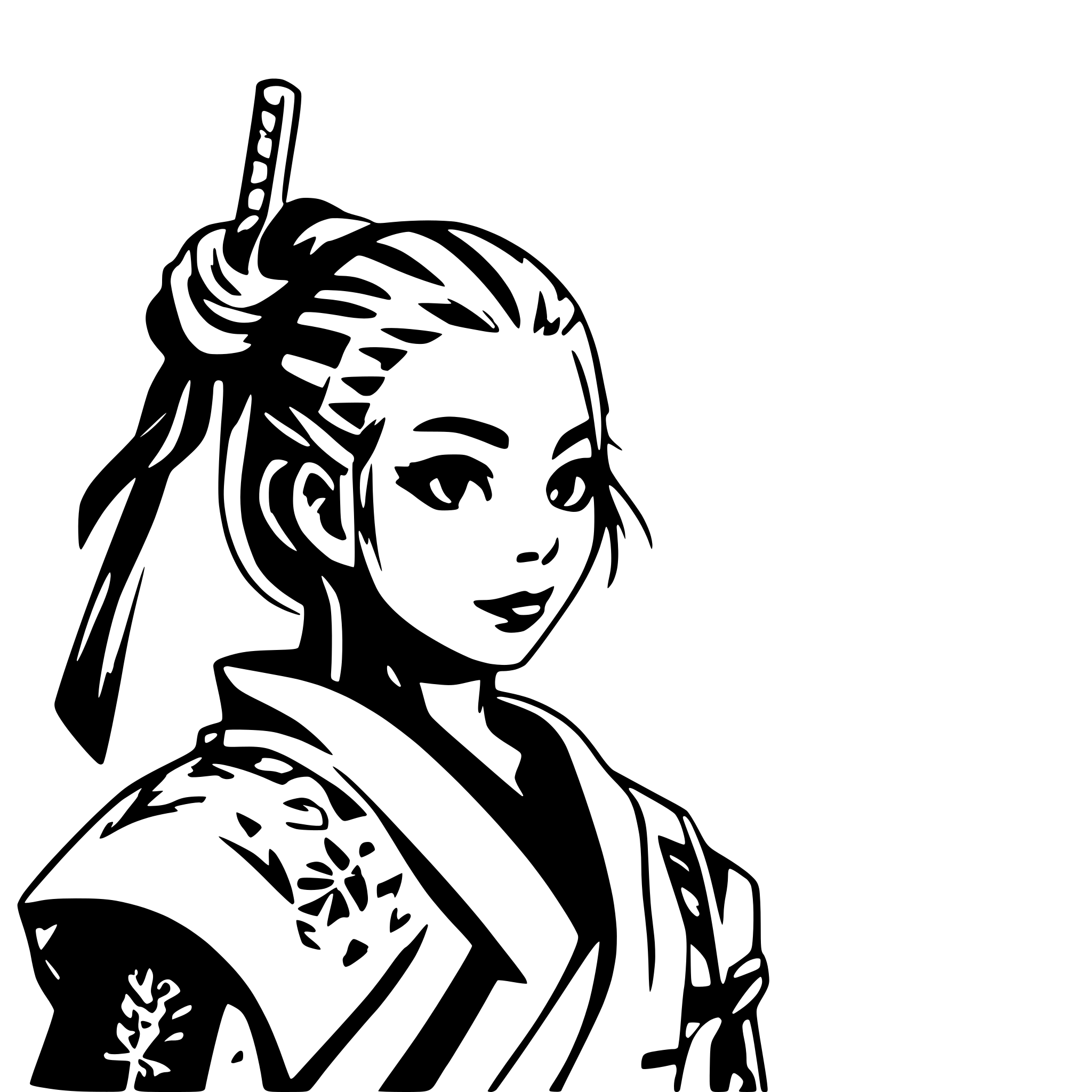 AI-generated SVG of a old samurai, side view, nostalgic