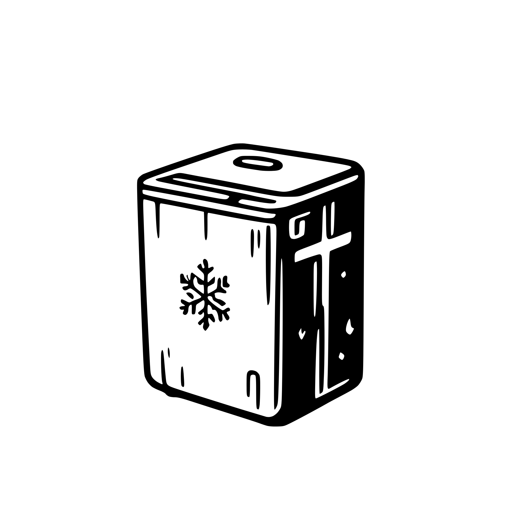 AI-generated SVG of a an icebox (cooler) with some snow in it and a snowflake stamped on its side