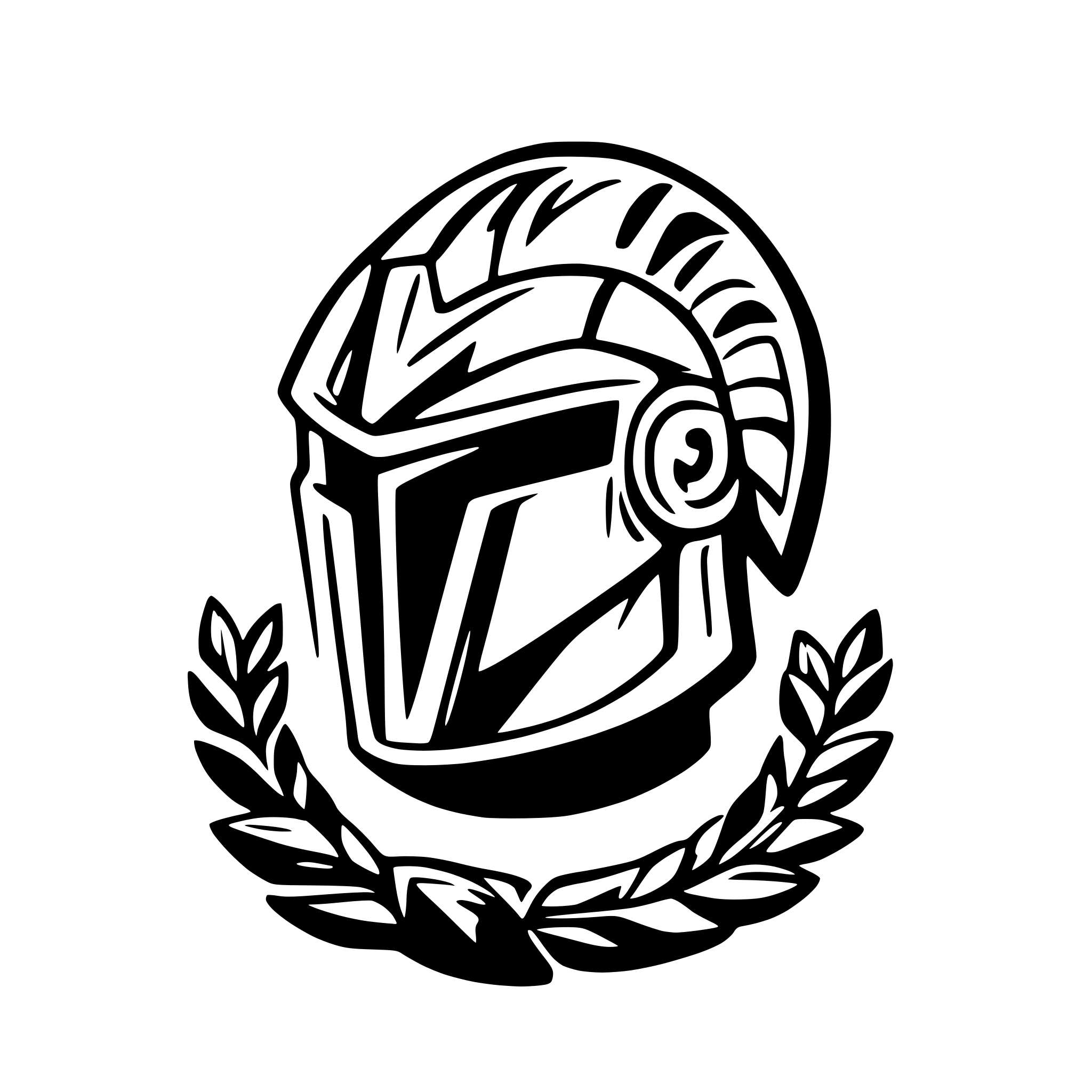 AI-generated SVG of a A black Spartan helmet with a laurel wreath with no background written TEAM VICTORY, highlight the letters "V" and "R" our slogan is Futevolei Performance. Use vector style strokes