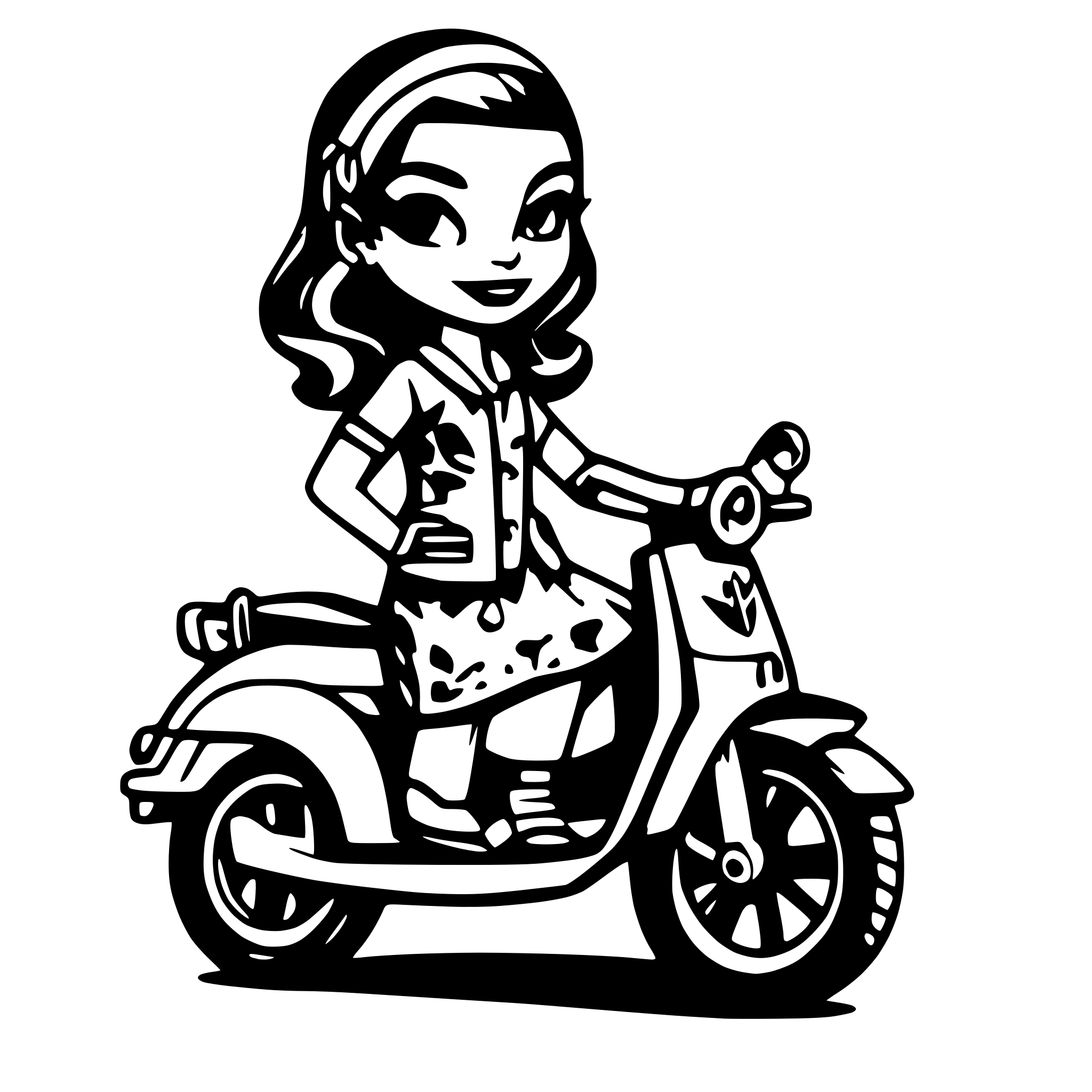AI-generated SVG of a Woman on a vespa Rockabilly