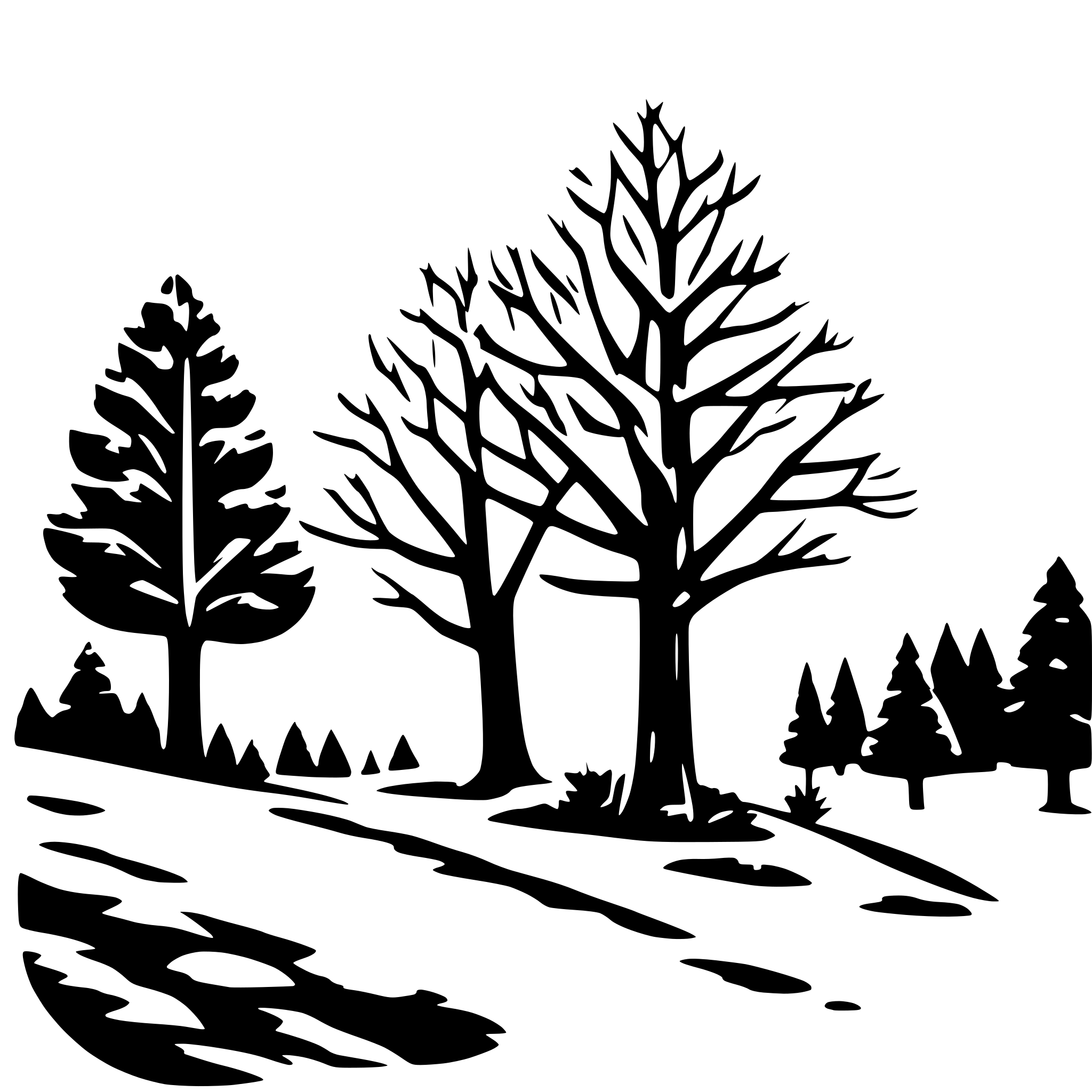 AI-generated SVG of 'outdoor winter scene with trees and falling snow'