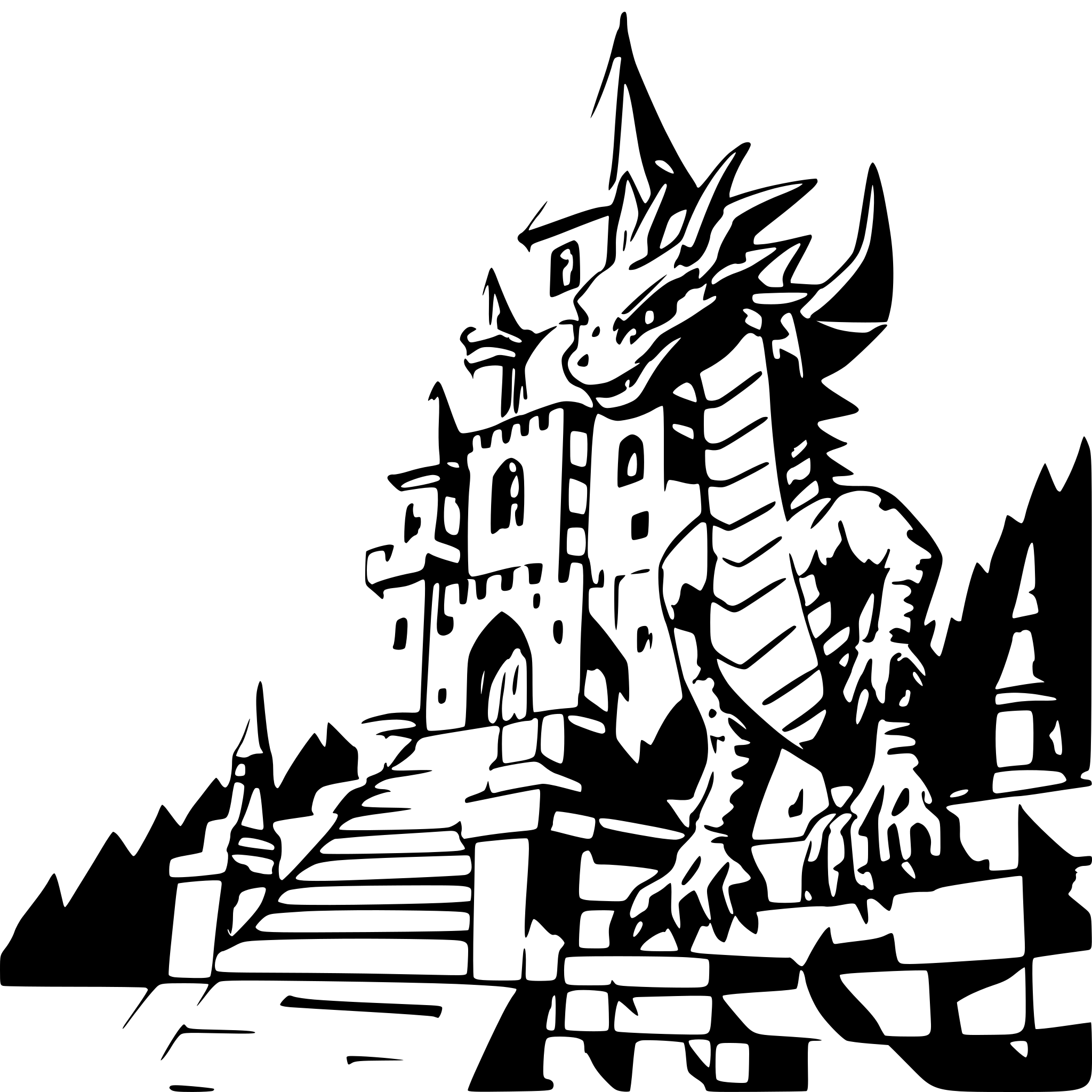 AI-generated SVG of 'dragon in a castle'