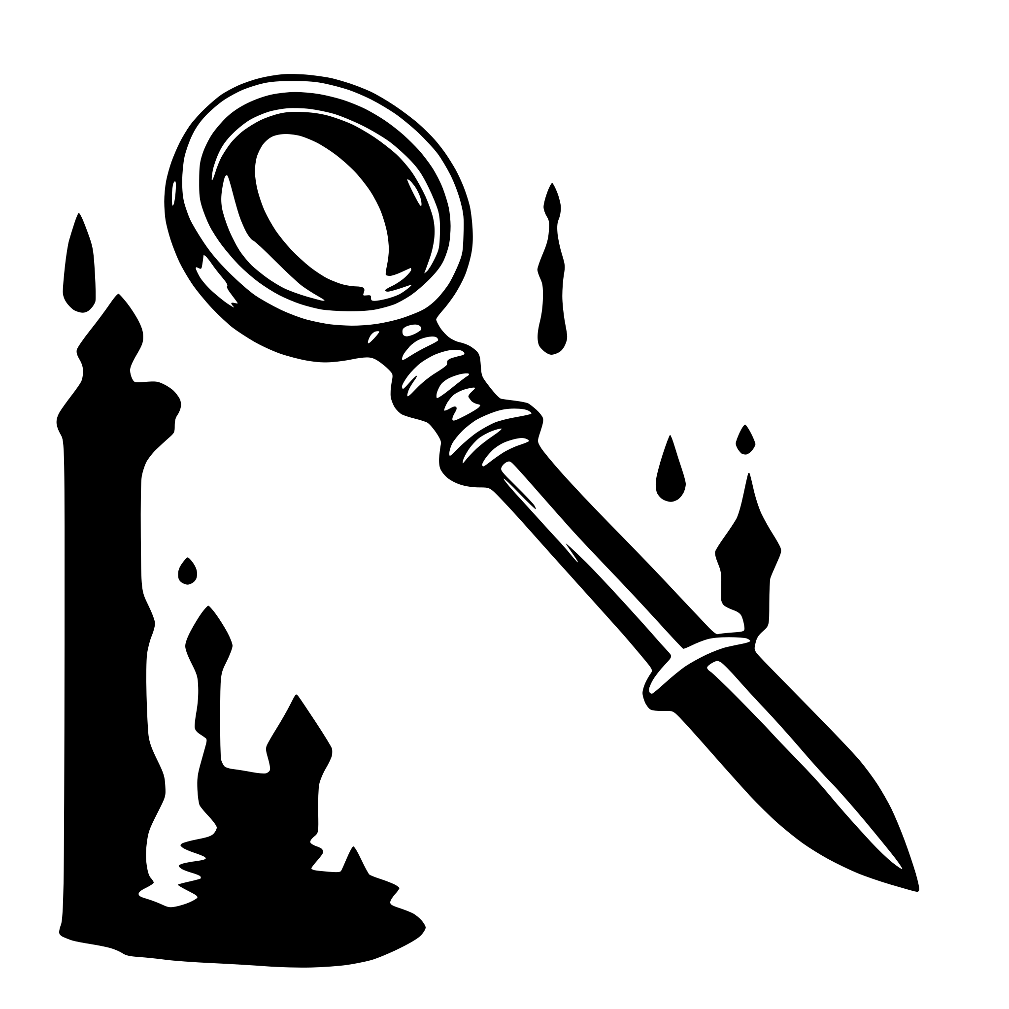 AI-generated SVG of a a magnifying glass with a dagger handle dripping blood