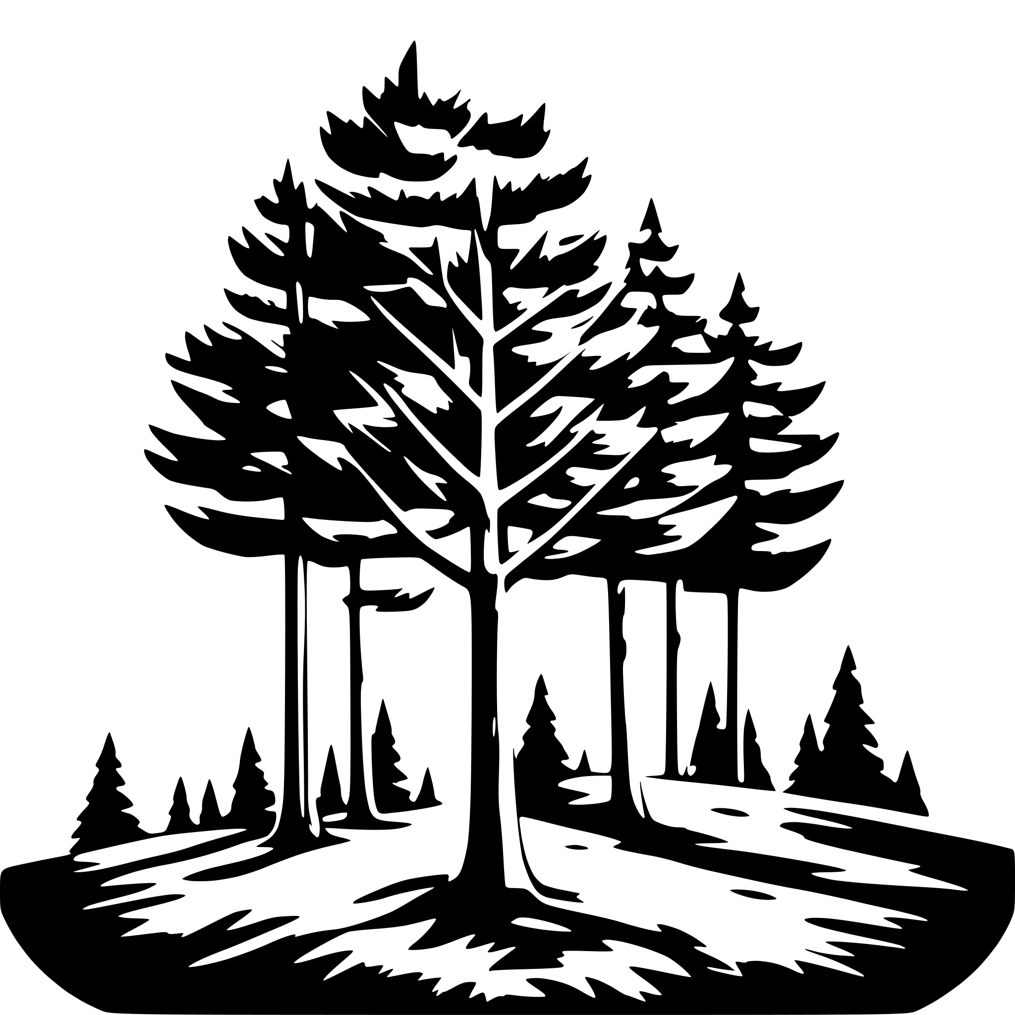 AI-generated SVG of a forest tree, pines, many needles, symmetrical
