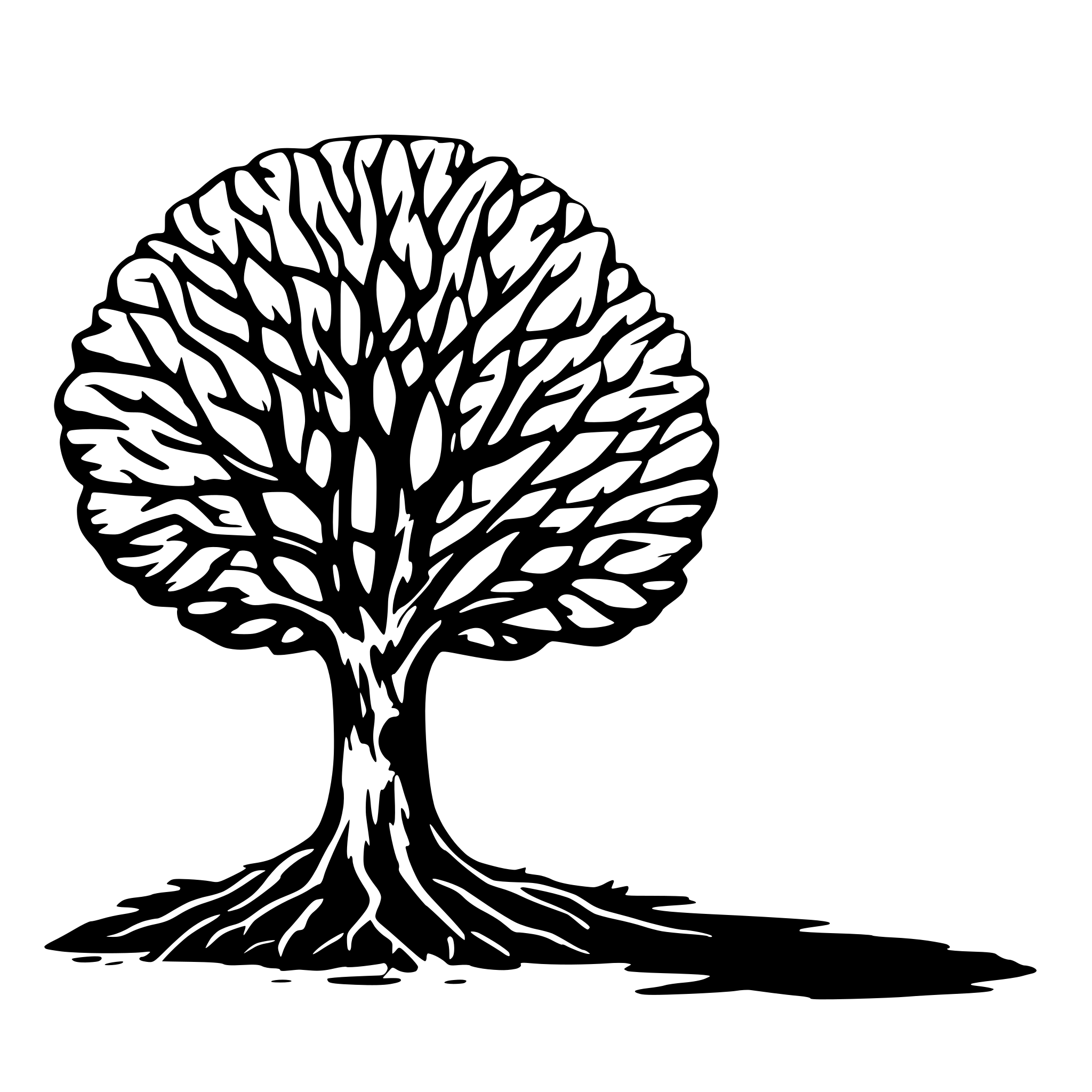 AI-generated SVG of a A simple sketch of a tree with deep roots labeled “Ethics.”
