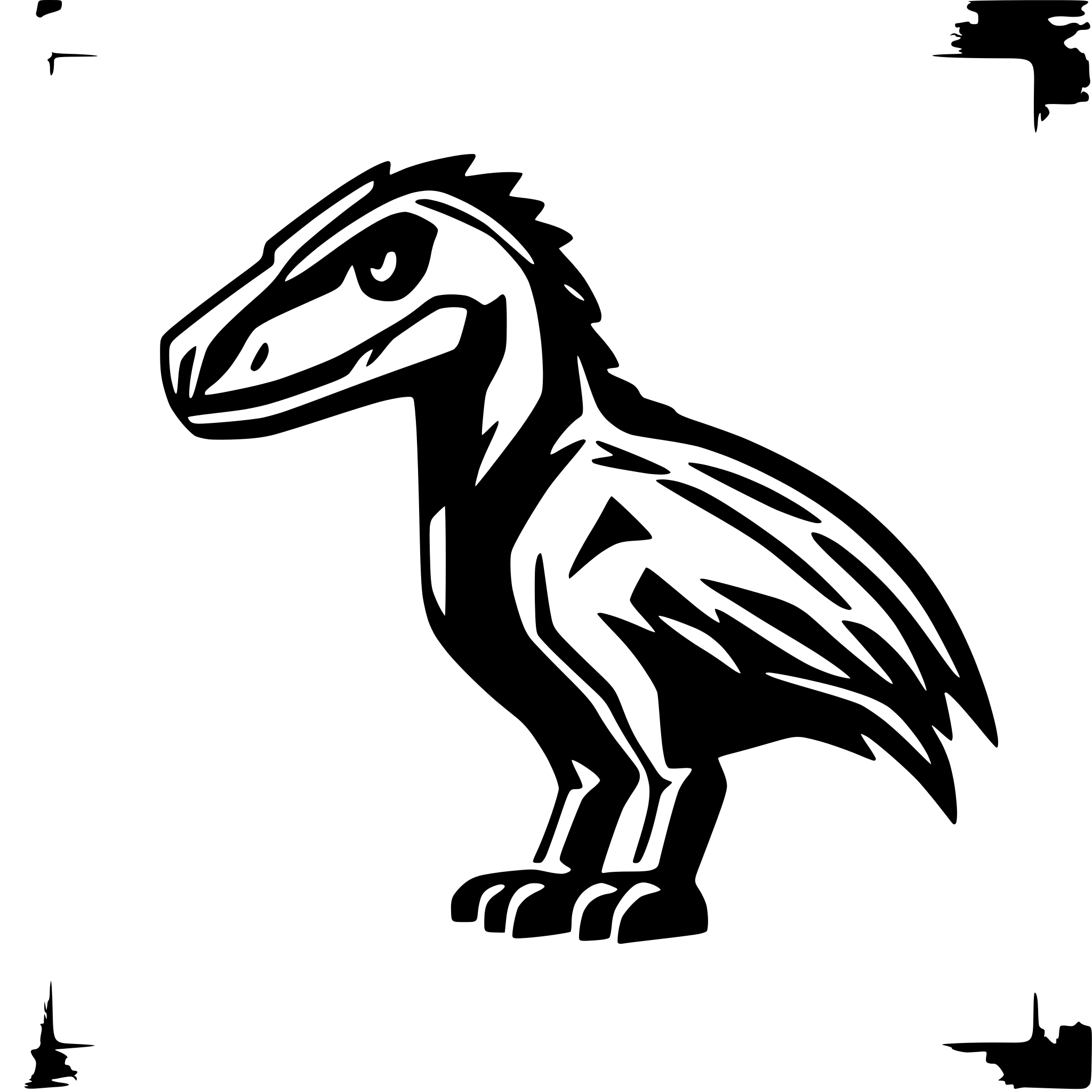 AI-generated SVG of a “Create a high-contrast, vector-style logo of a raptor (velociraptor dinosaur) in SVG format. The raptor should look fast, aggressive, and modern. Use sharp, angular lines and a minimalistic design. The head should be sleek and forward-facing or in a side profile with an open jaw showing sharp teeth. Include claw or talon elements as part of the silhouette if possible. Avoid background or color gradients — pure black or dark gray lines on a transparent or white background. The style should be su