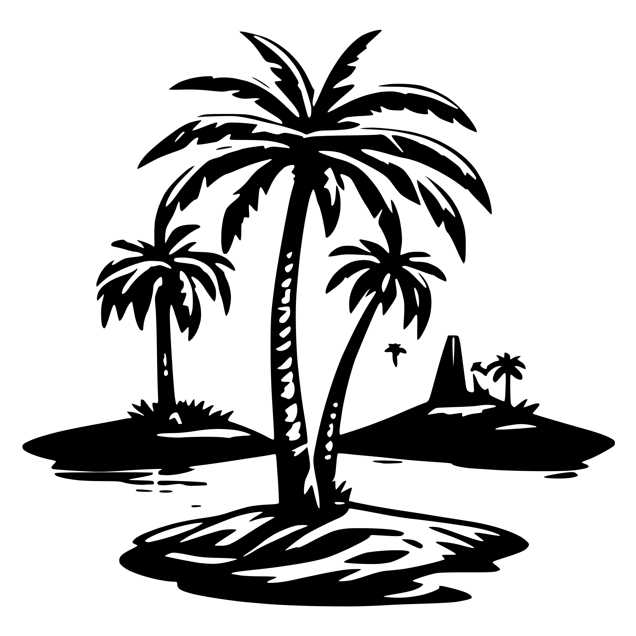 AI-generated SVG of a simple palm tree island with 3 leaves only one tree