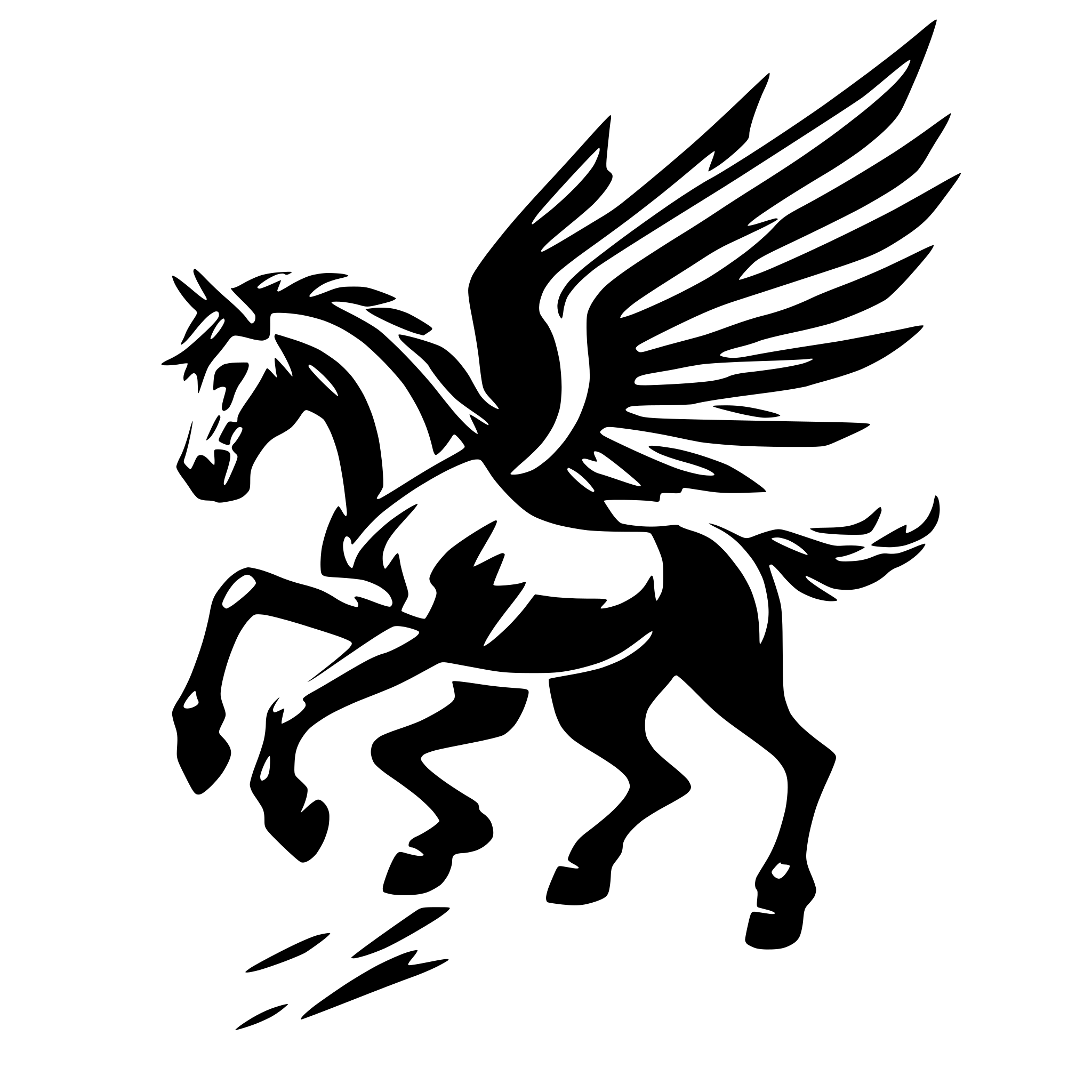 AI-generated SVG of 'winged horse and lightning'