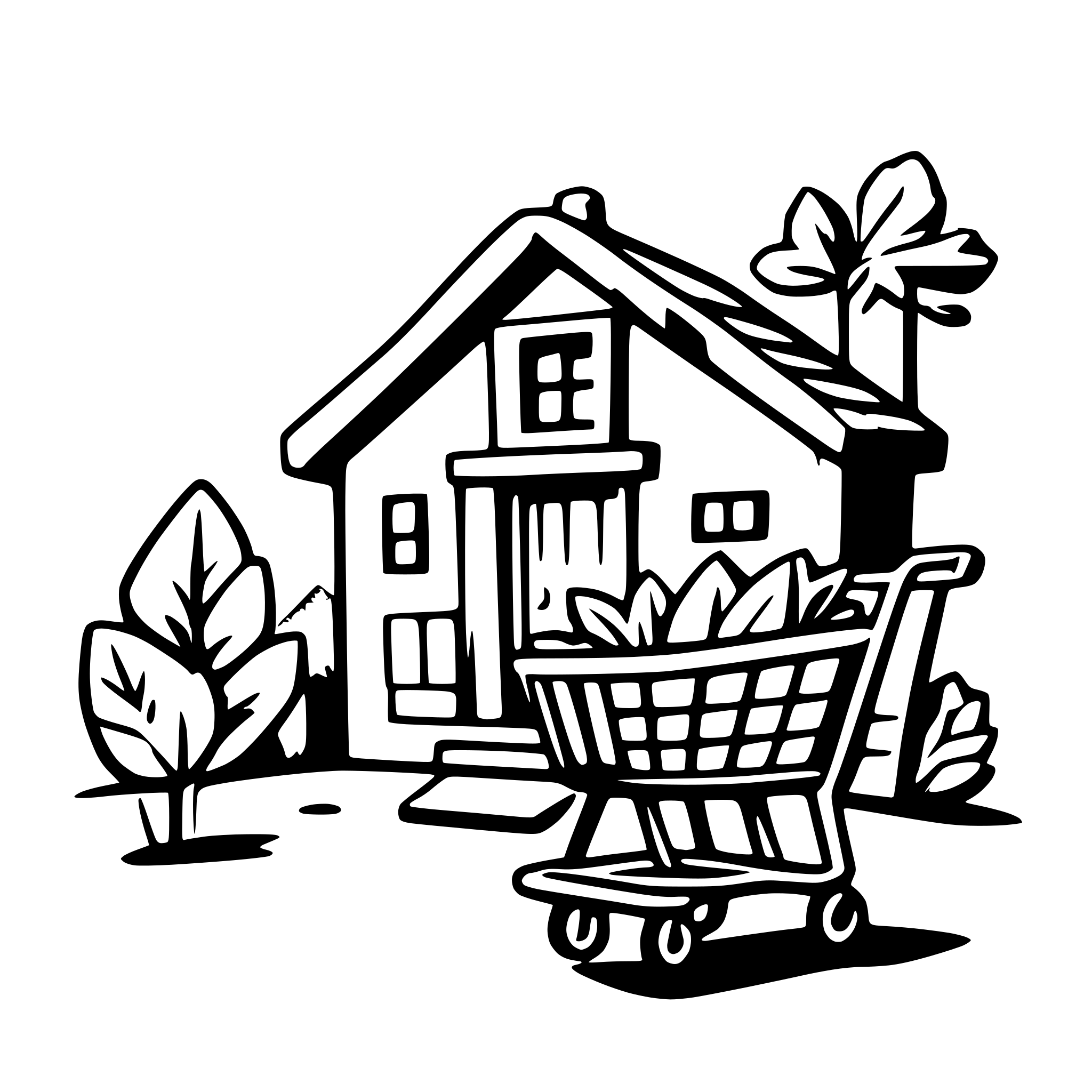 AI-generated SVG of a Logo combining an Andean house with mountains, incorporating elements of a shopping cart; minimalist, geometric, and nature-inspired. Clean lines, smooth shapes, balanced design